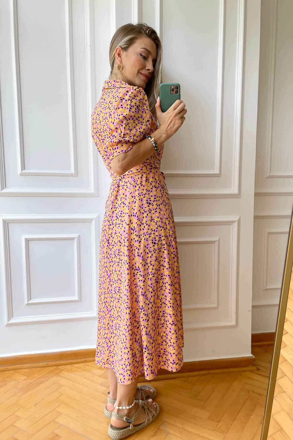 Pembe Sarı Astarlı Gömlek Elbise
