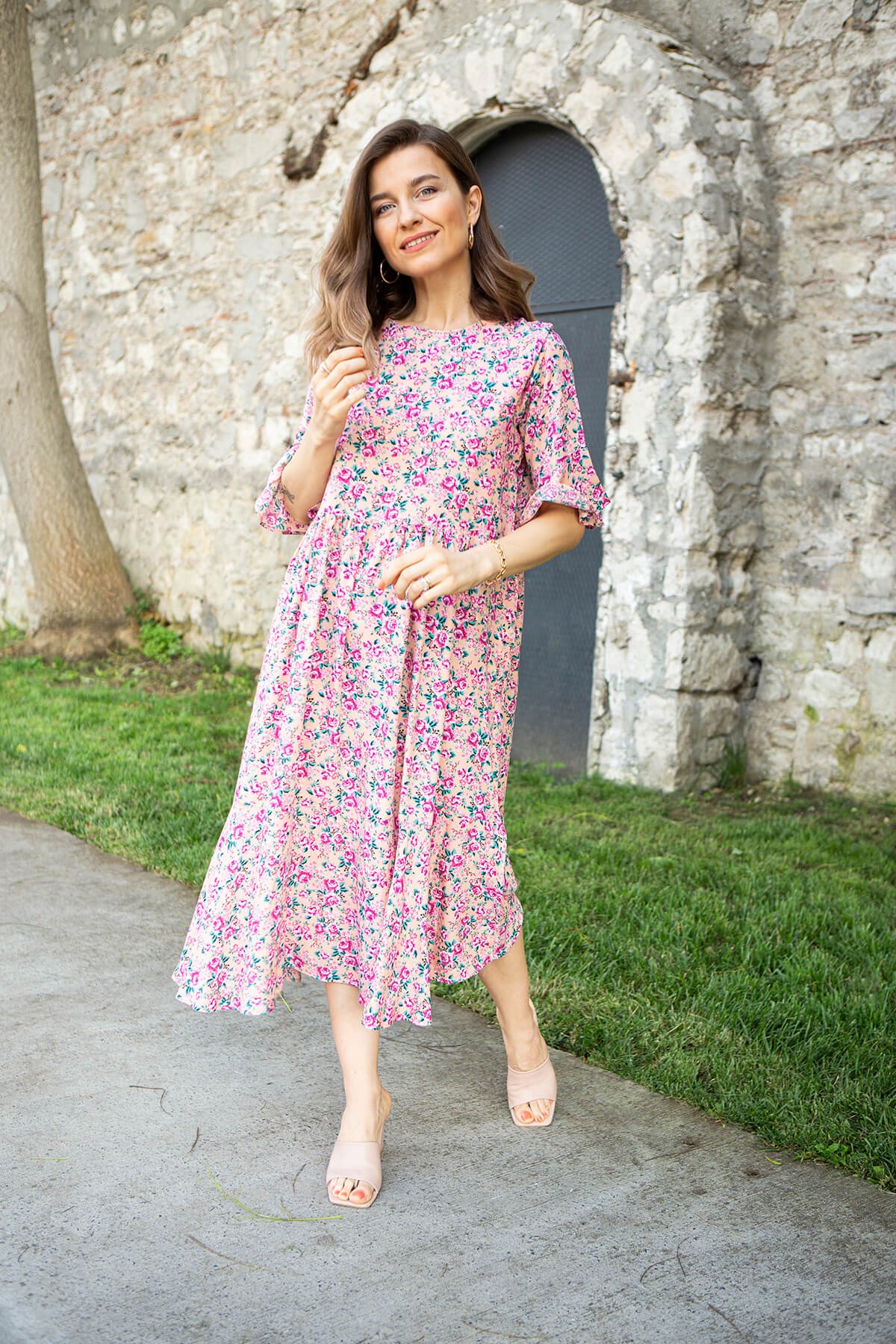 Pembe Volanlı Elbise