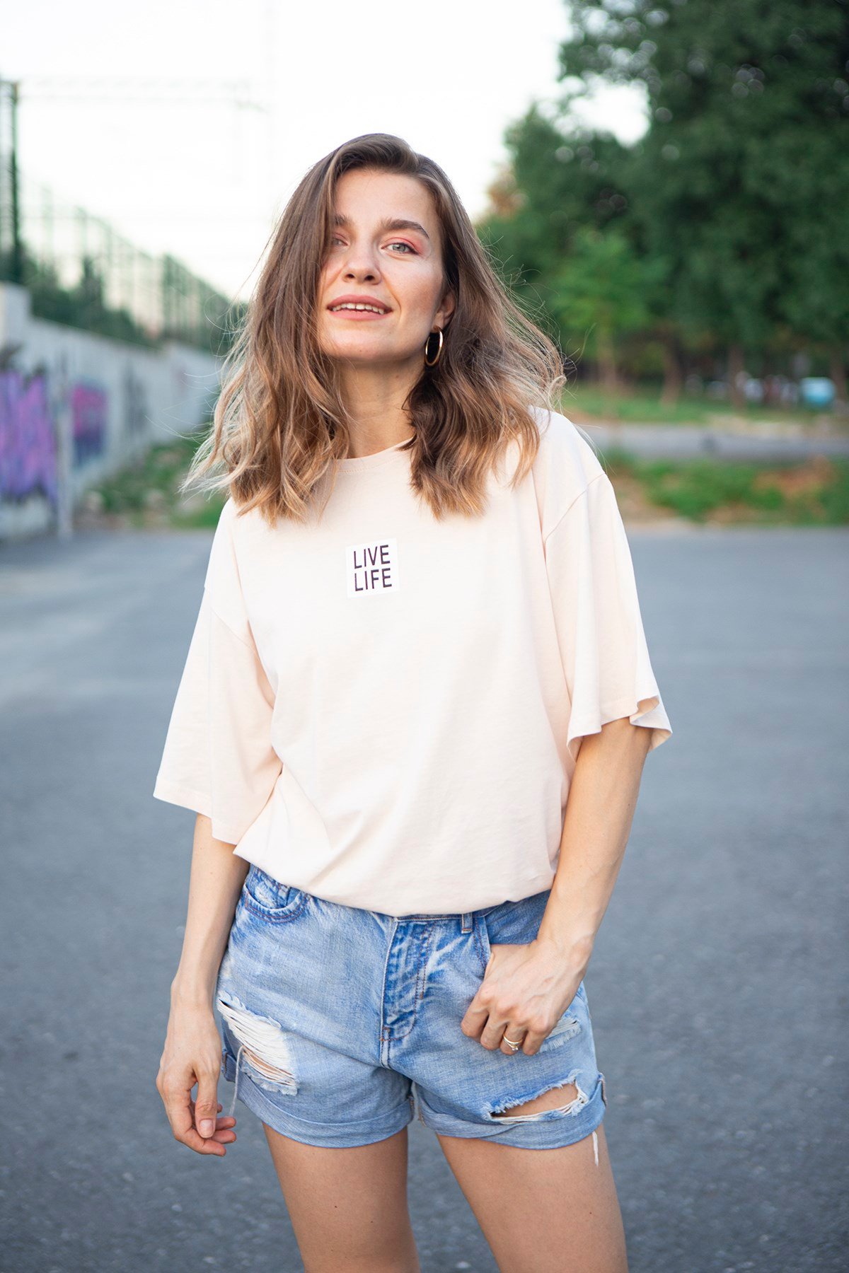 Pudra Live Life Baskılı T-Shirtt