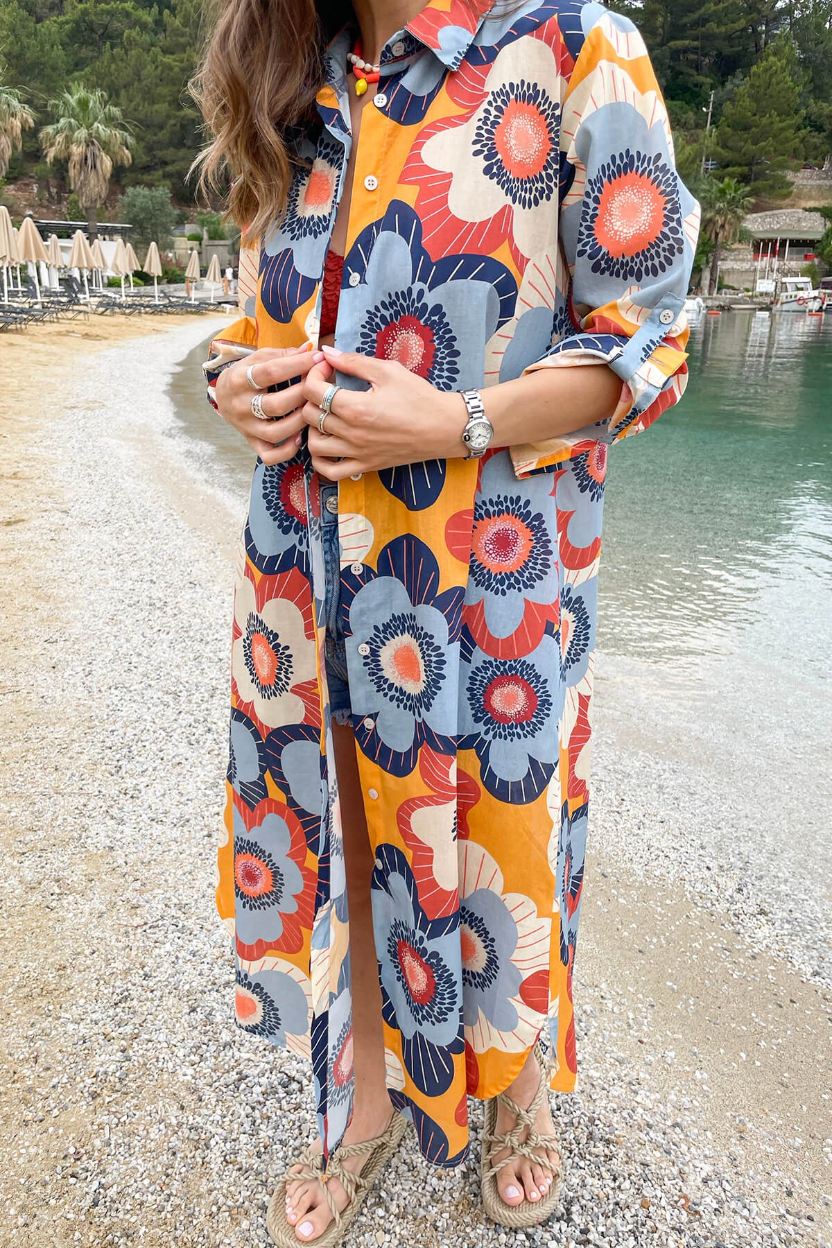 Renkli Çiçek Desenli Kimono