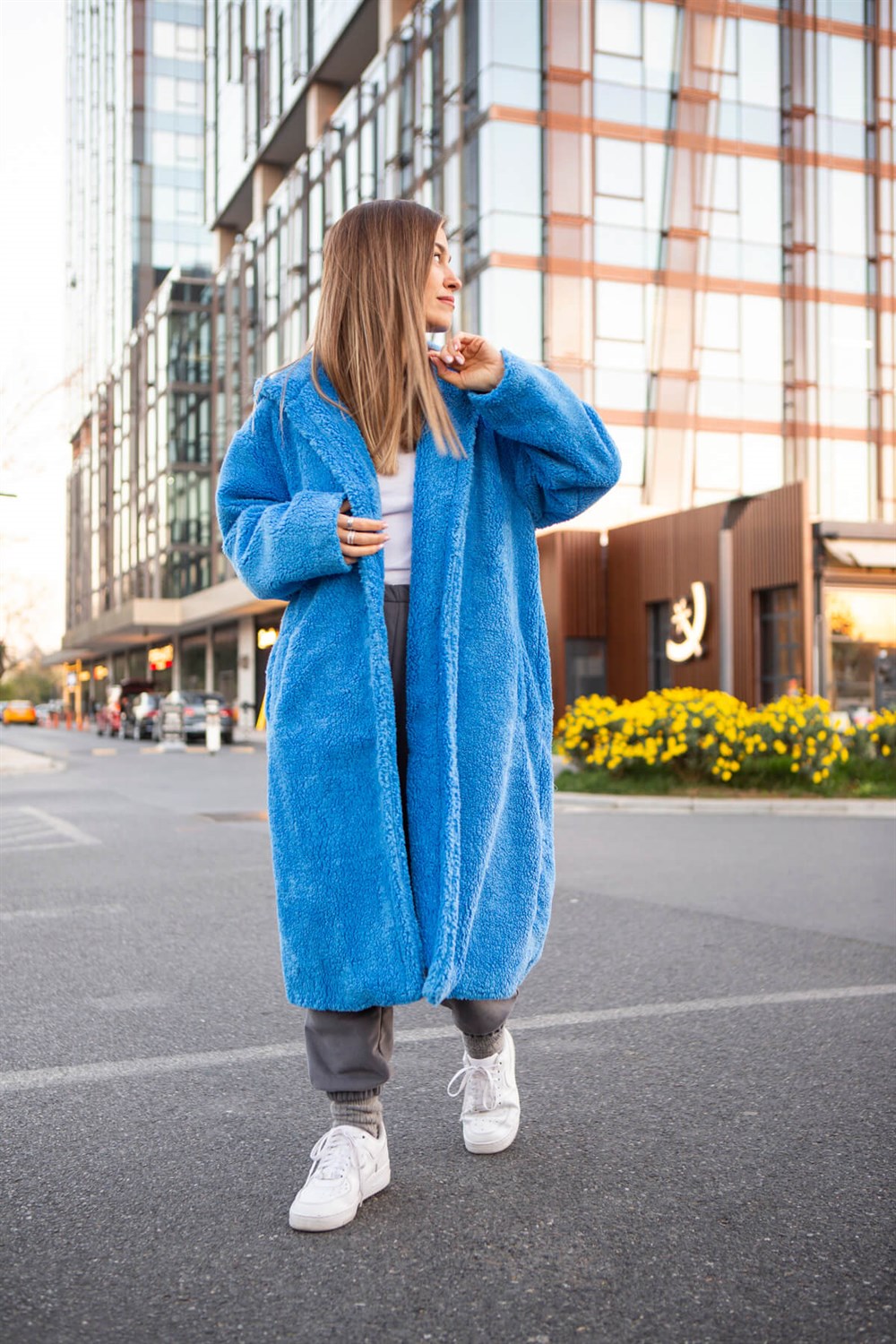 Saks Mavisi Astarlı Peluş Kaban