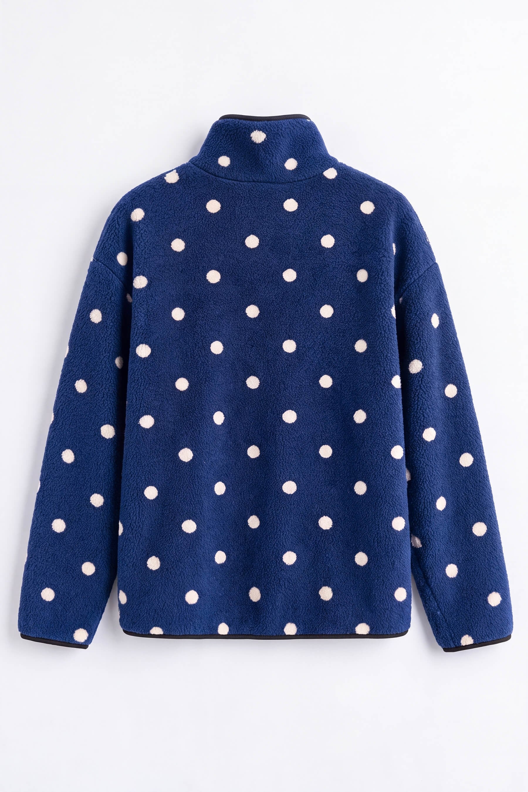 Saks Mavisi Beyaz Puantiyeli  Fermuarlı Oversize Peluş Sweatshirt