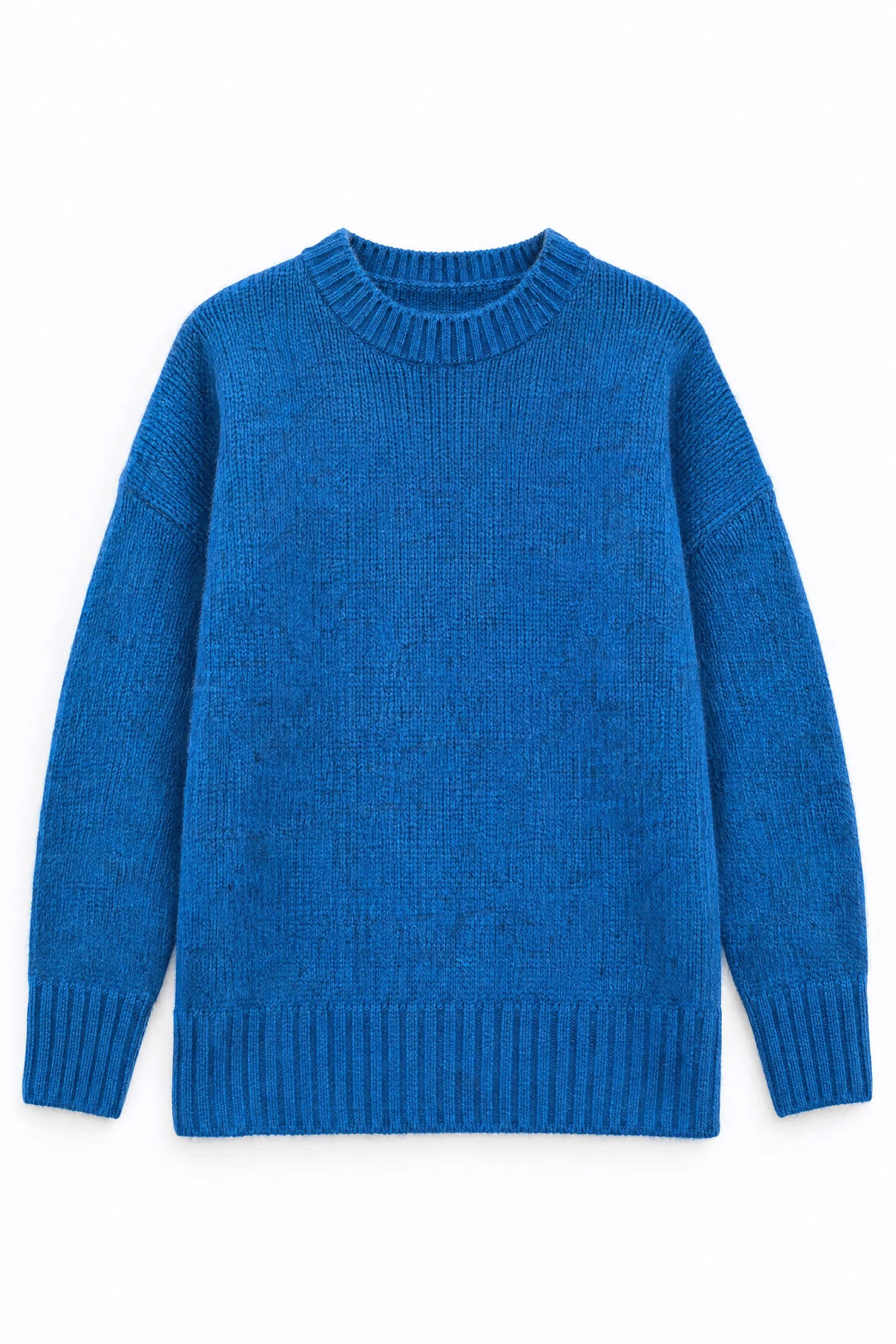 Saks Mavisi Bisiklet Yaka Dokulu Oversize Kazak