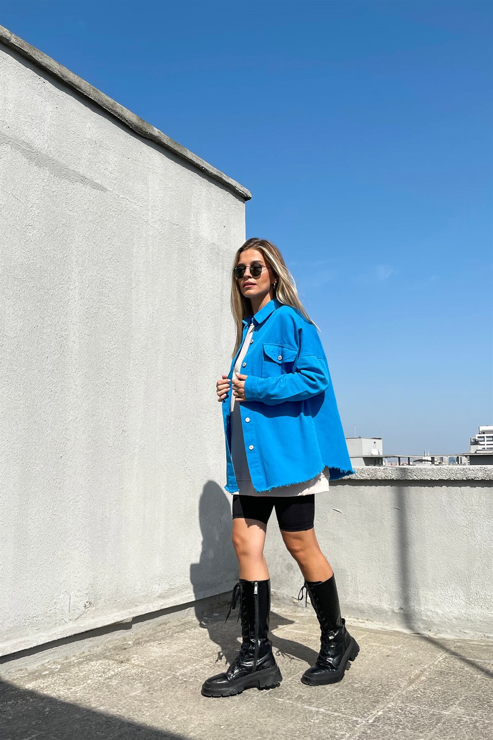 Saks Mavisi Püsküllü Gabardin Ceket