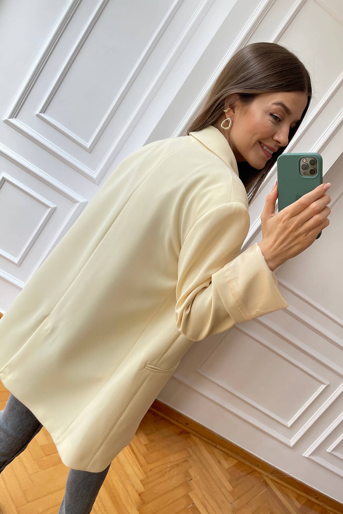 Şampanya Rengi Astarlı Blazer Ceket