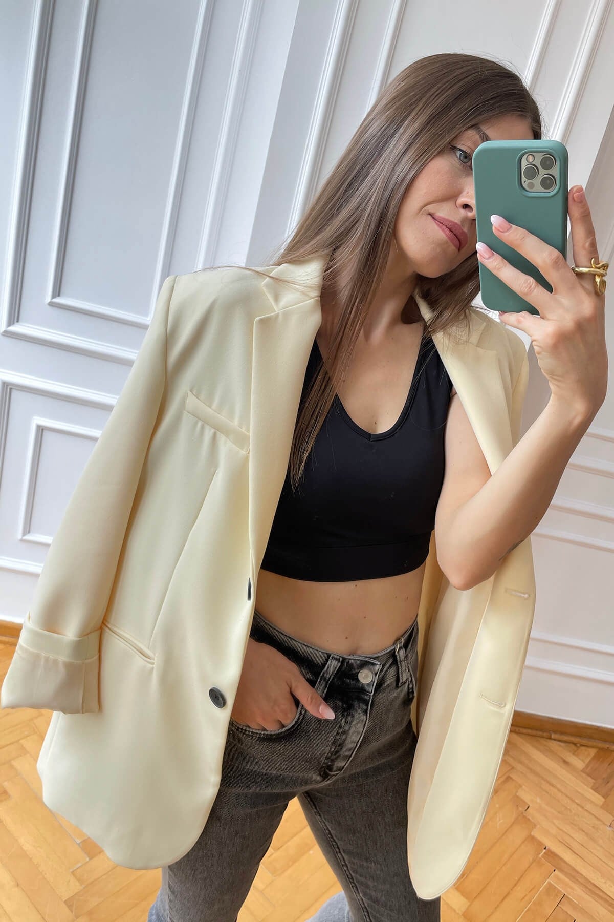 Şampanya Rengi Astarlı Blazer Ceket