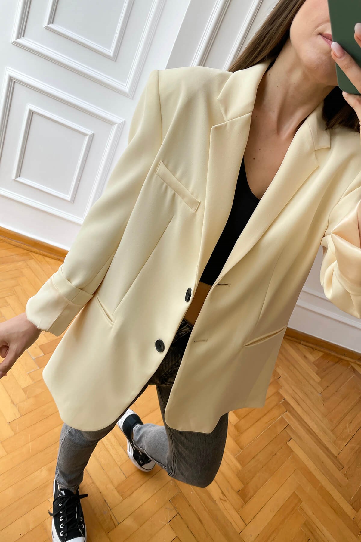 Şampanya Rengi Astarlı Blazer Ceket