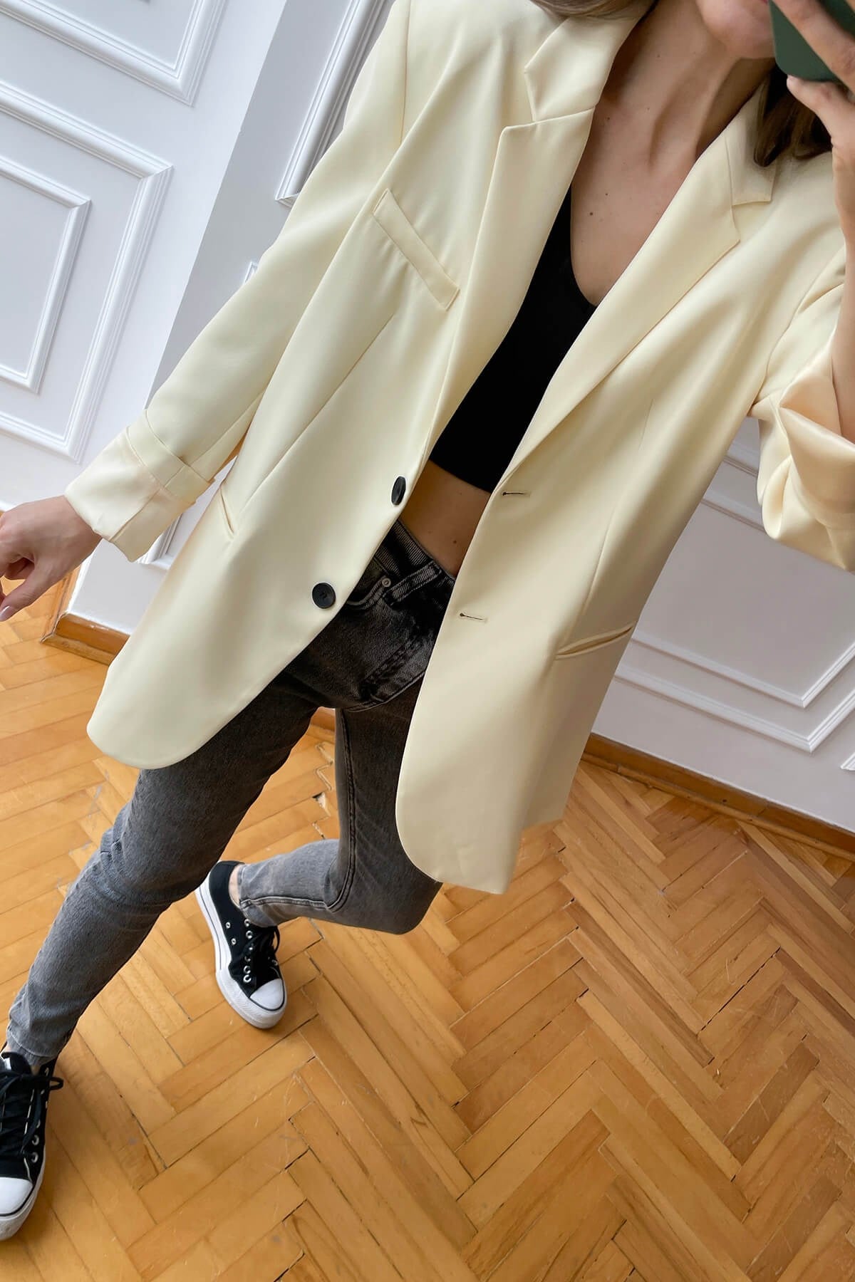 Şampanya Rengi Astarlı Blazer Ceket