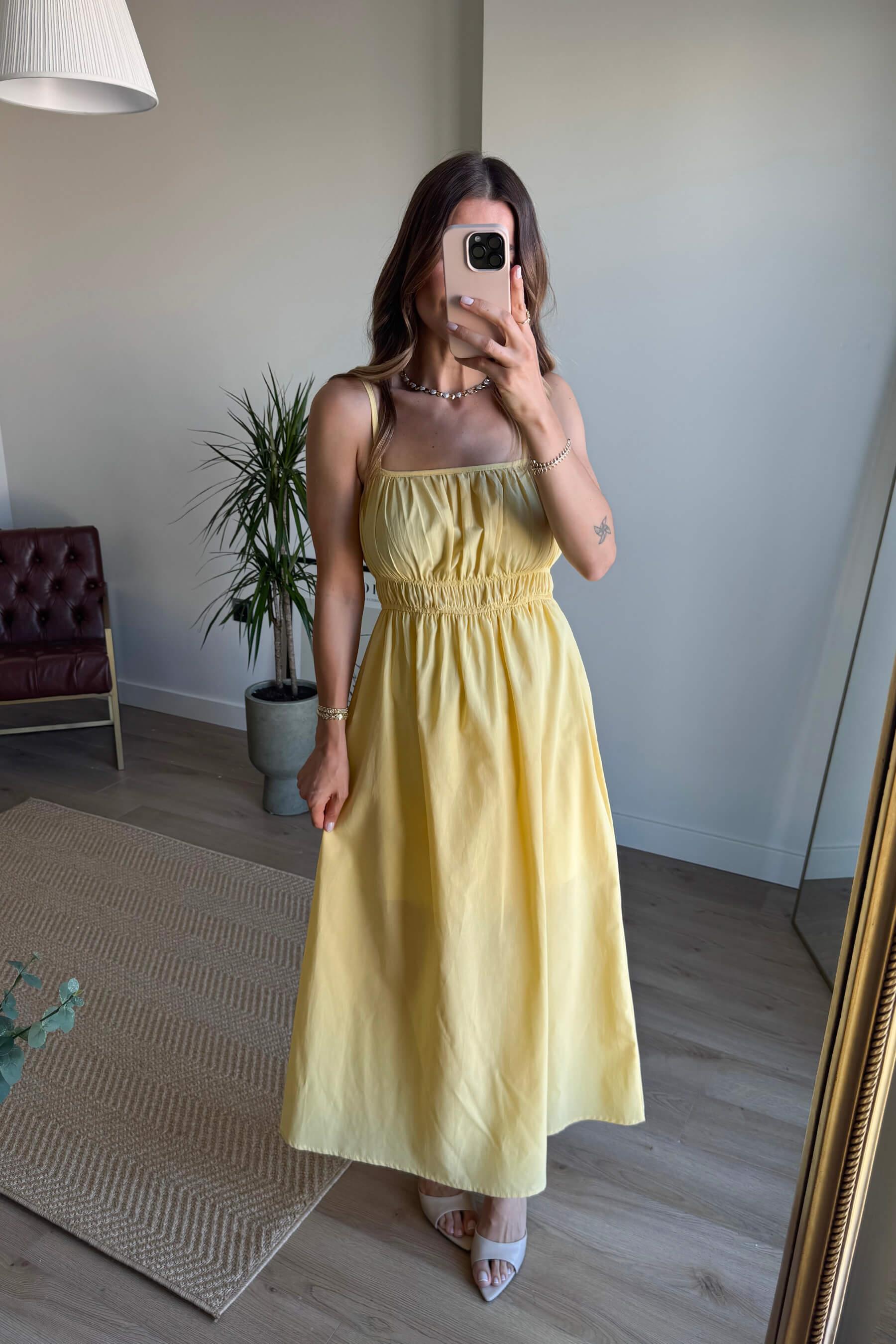 Sarı Askılı Önü Gipeli Elbise