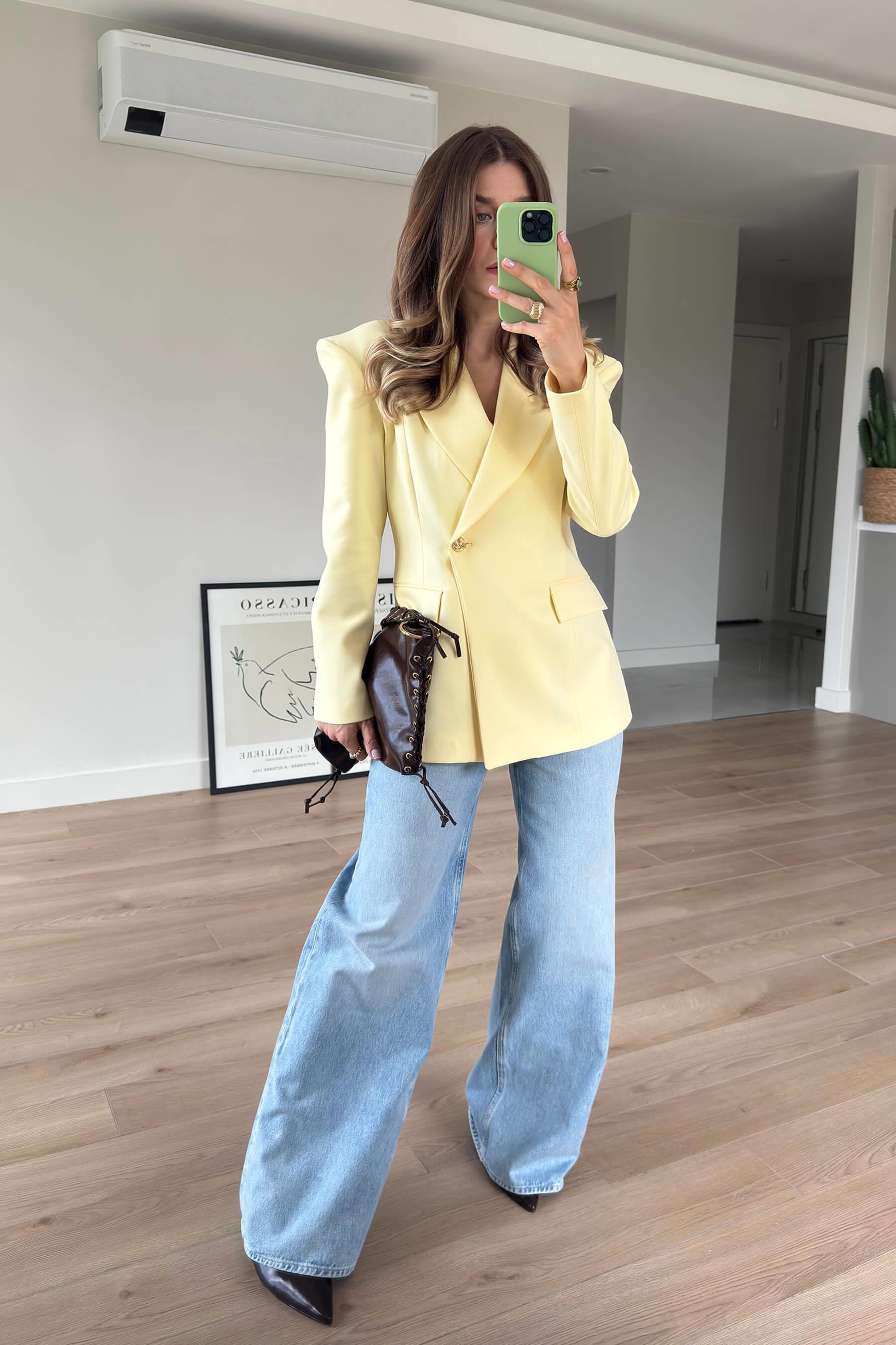 Sarı Belden Oturtmalı Premium Blazer Ceket