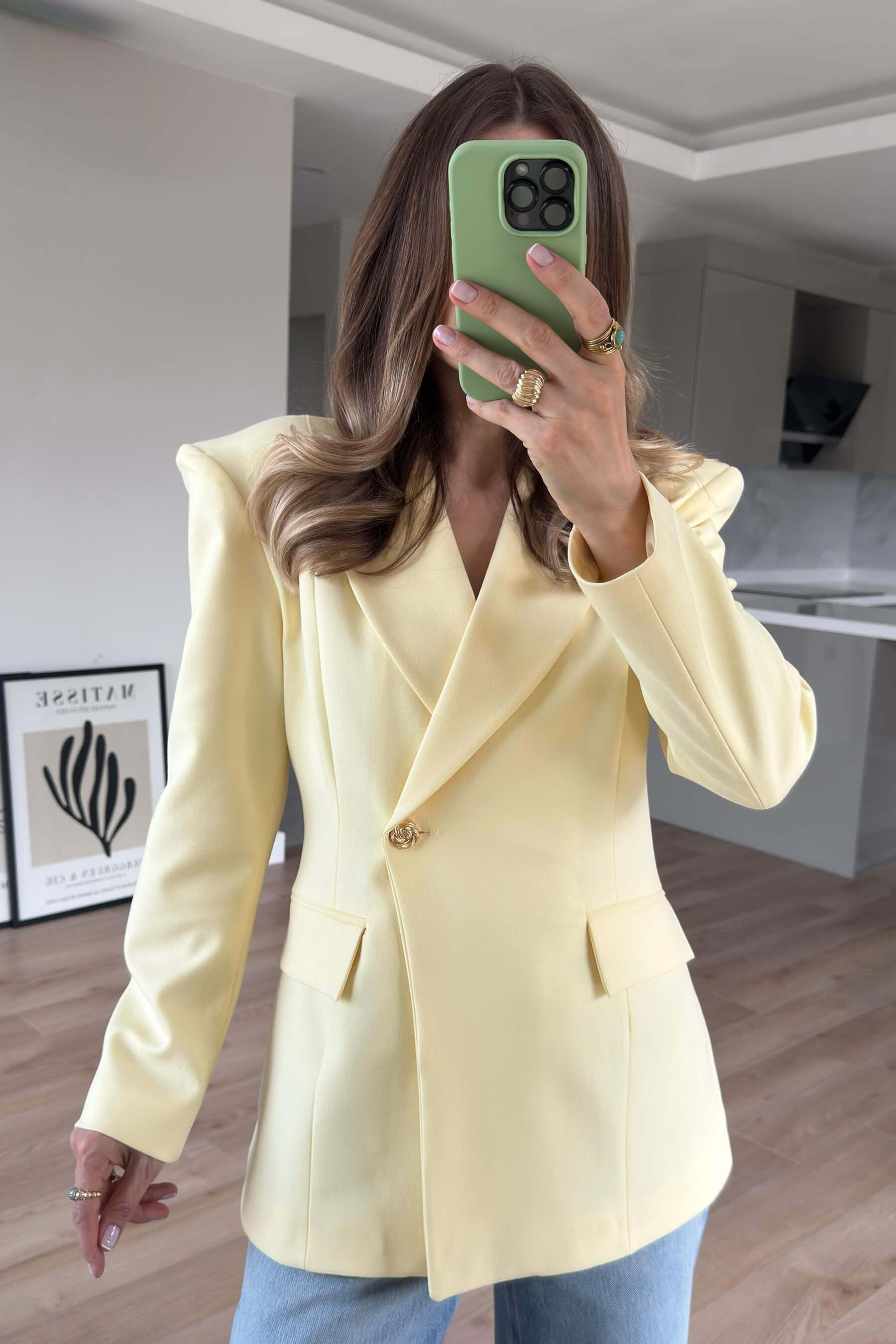 Sarı Belden Oturtmalı Premium Blazer Ceket