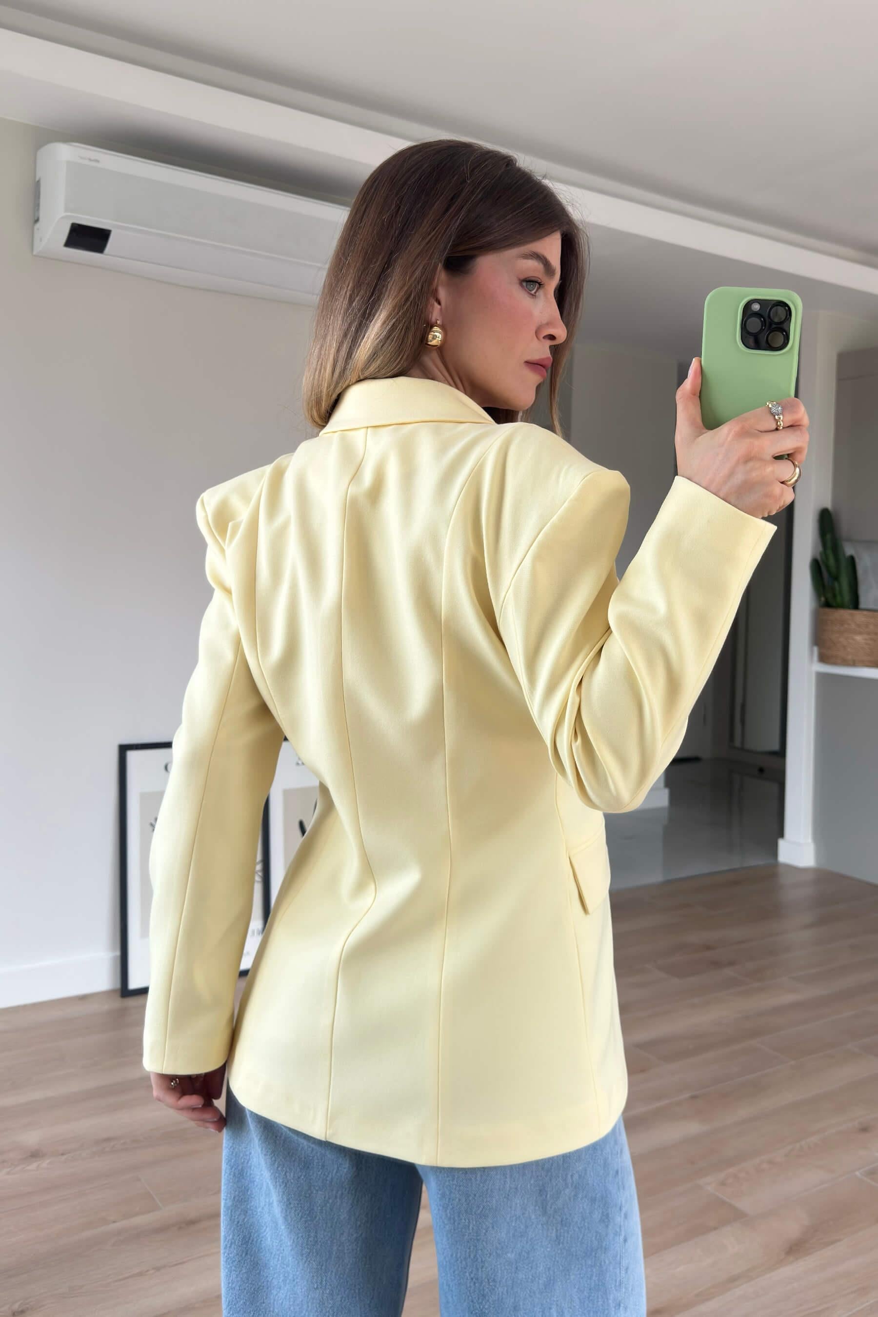 Sarı Belden Oturtmalı Premium Blazer Ceket