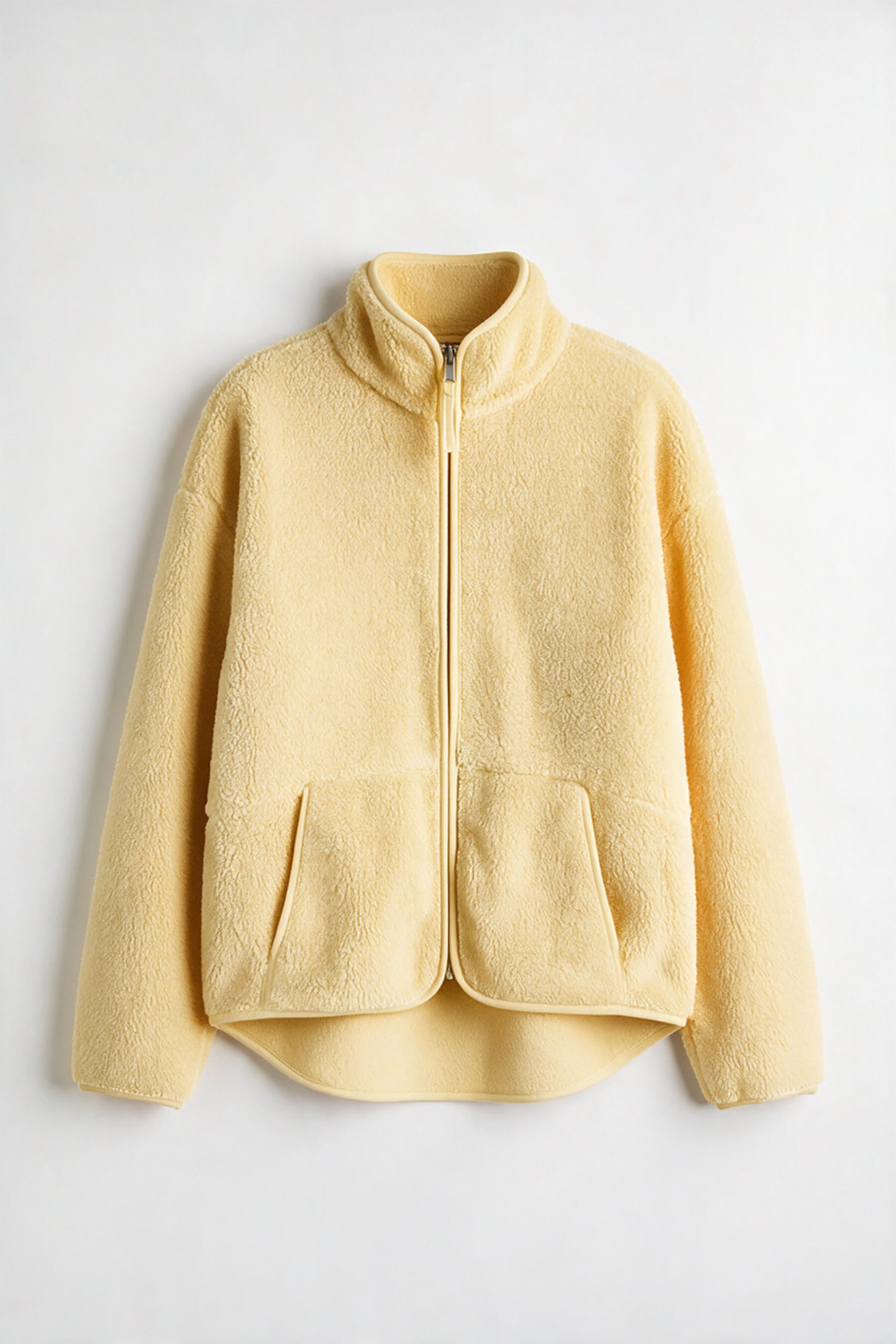 Sarı Fermuarlı Oversize Peluş Sweatshirt