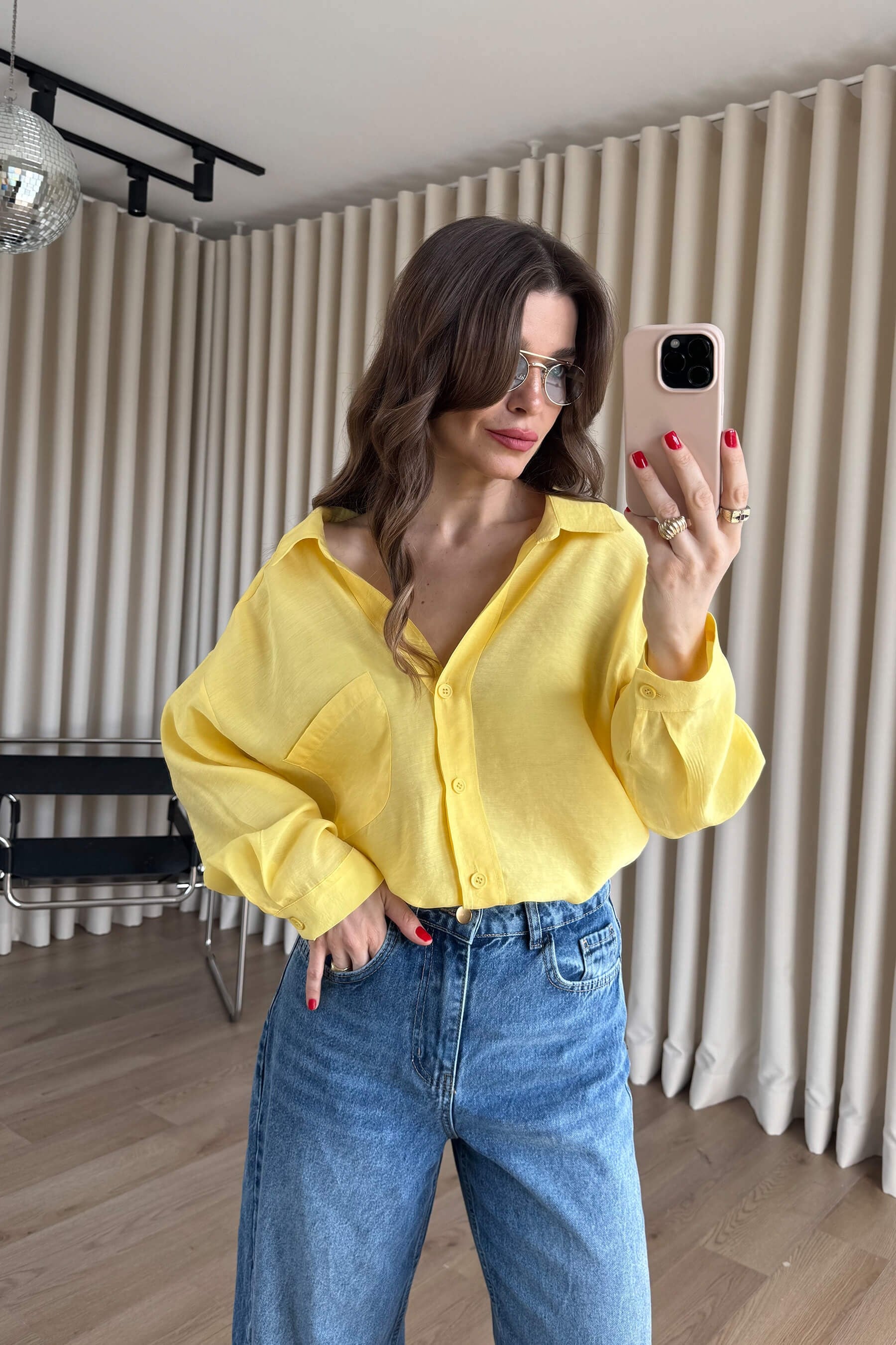 Sarı Oversize Modal Kumaş Gömlek