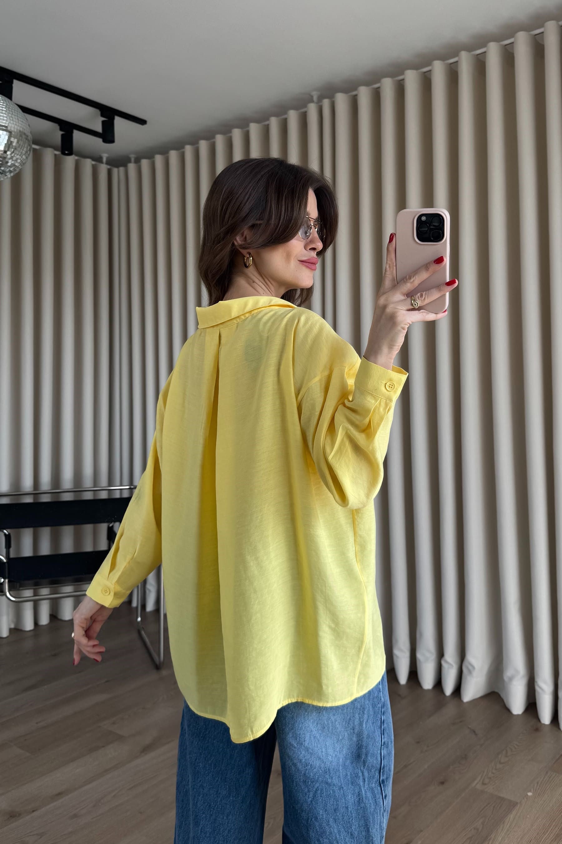 Sarı Oversize Modal Kumaş Gömlek