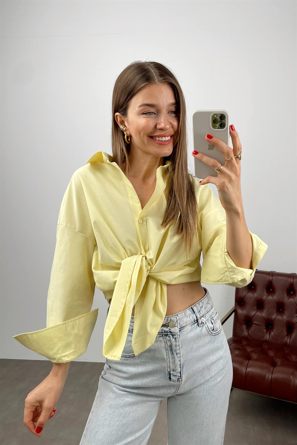 Sarı Oversize Poplin Gömlek