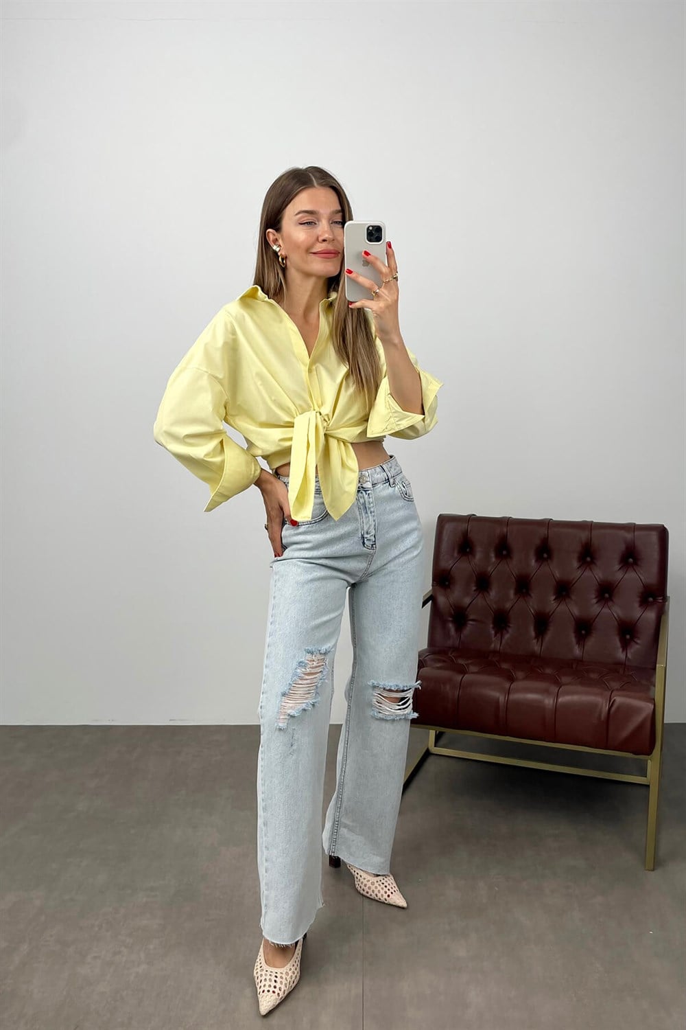 Sarı Oversize Poplin Gömlek
