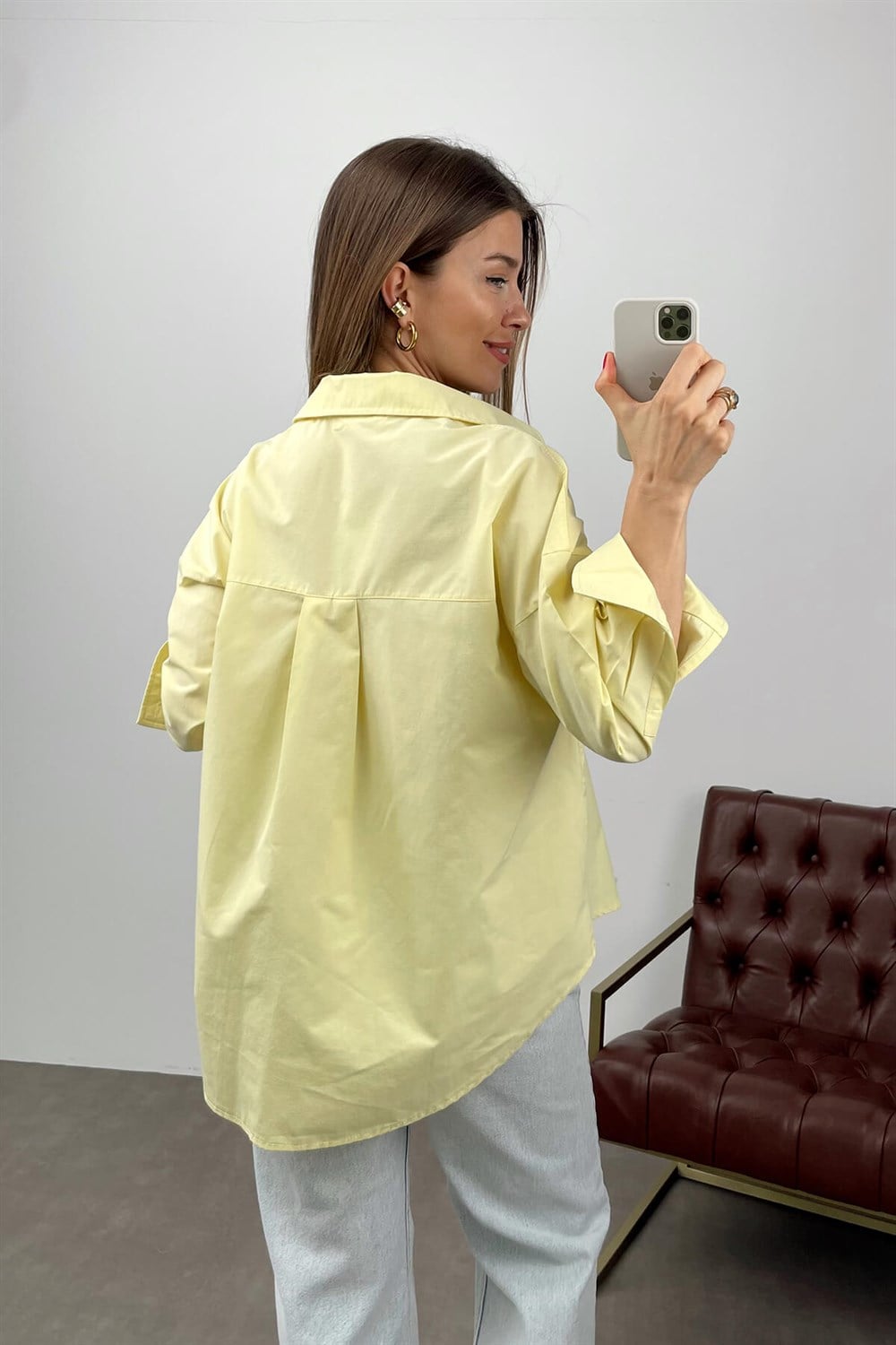 Sarı Oversize Poplin Gömlek