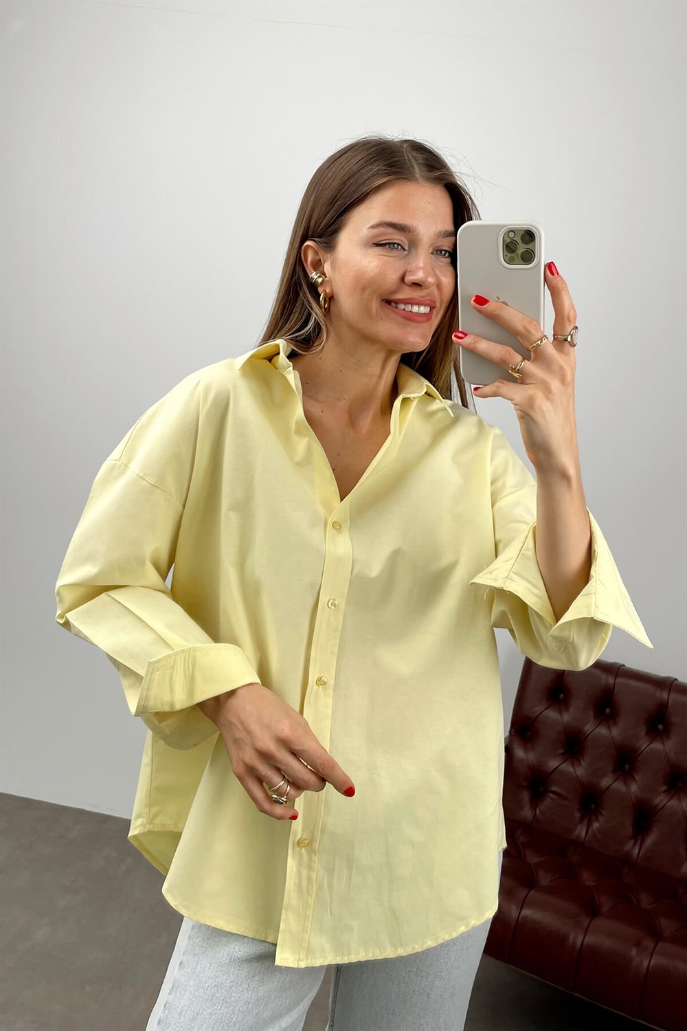 Sarı Oversize Poplin Gömlek