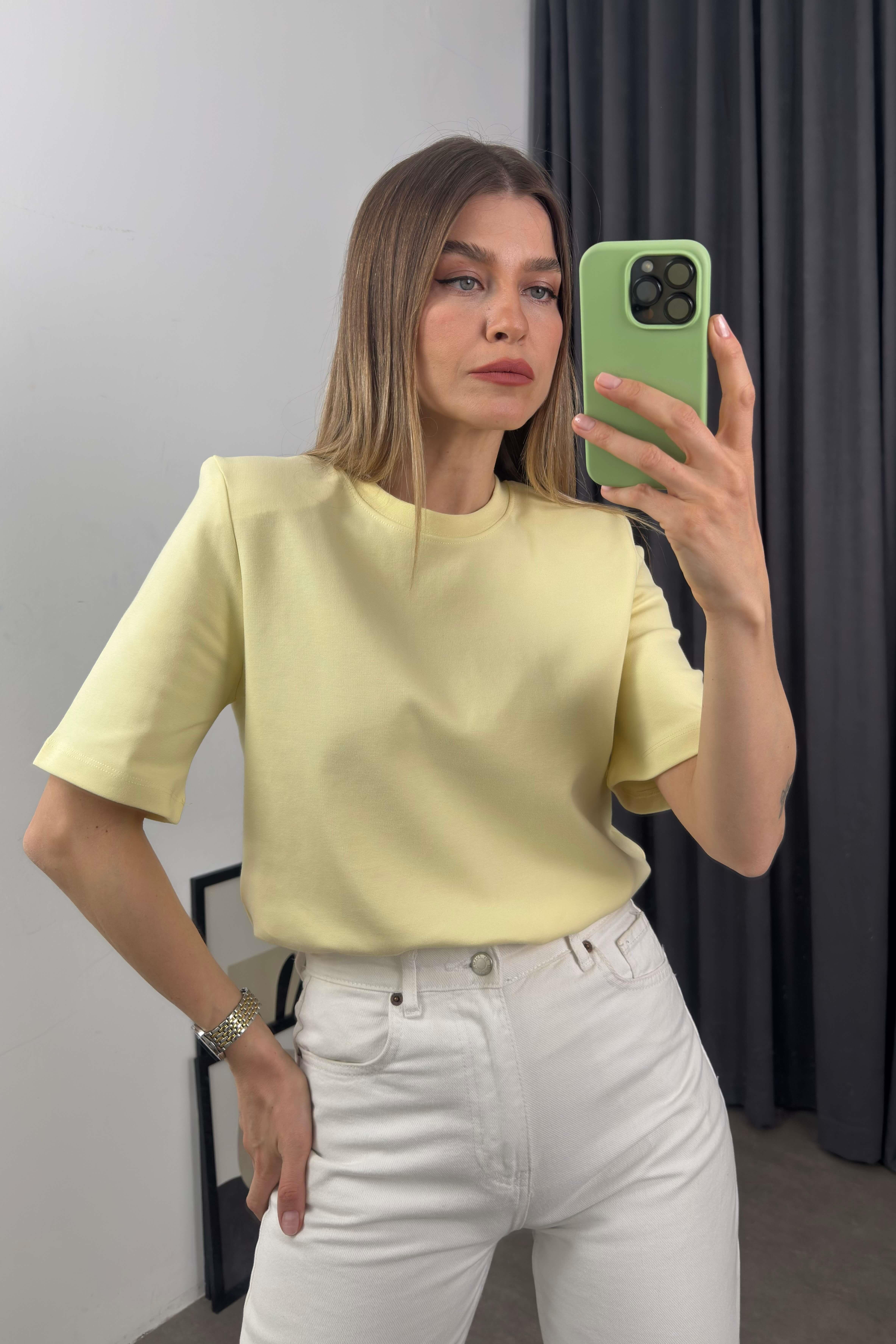 Sarı Oversize Vatkalı T-Shirt