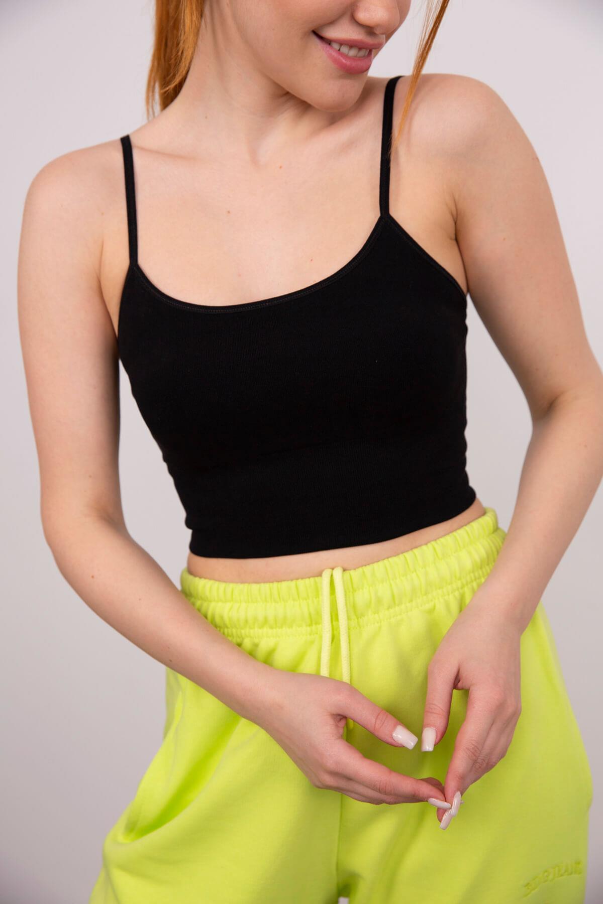 Siyah Askılı Crop Top