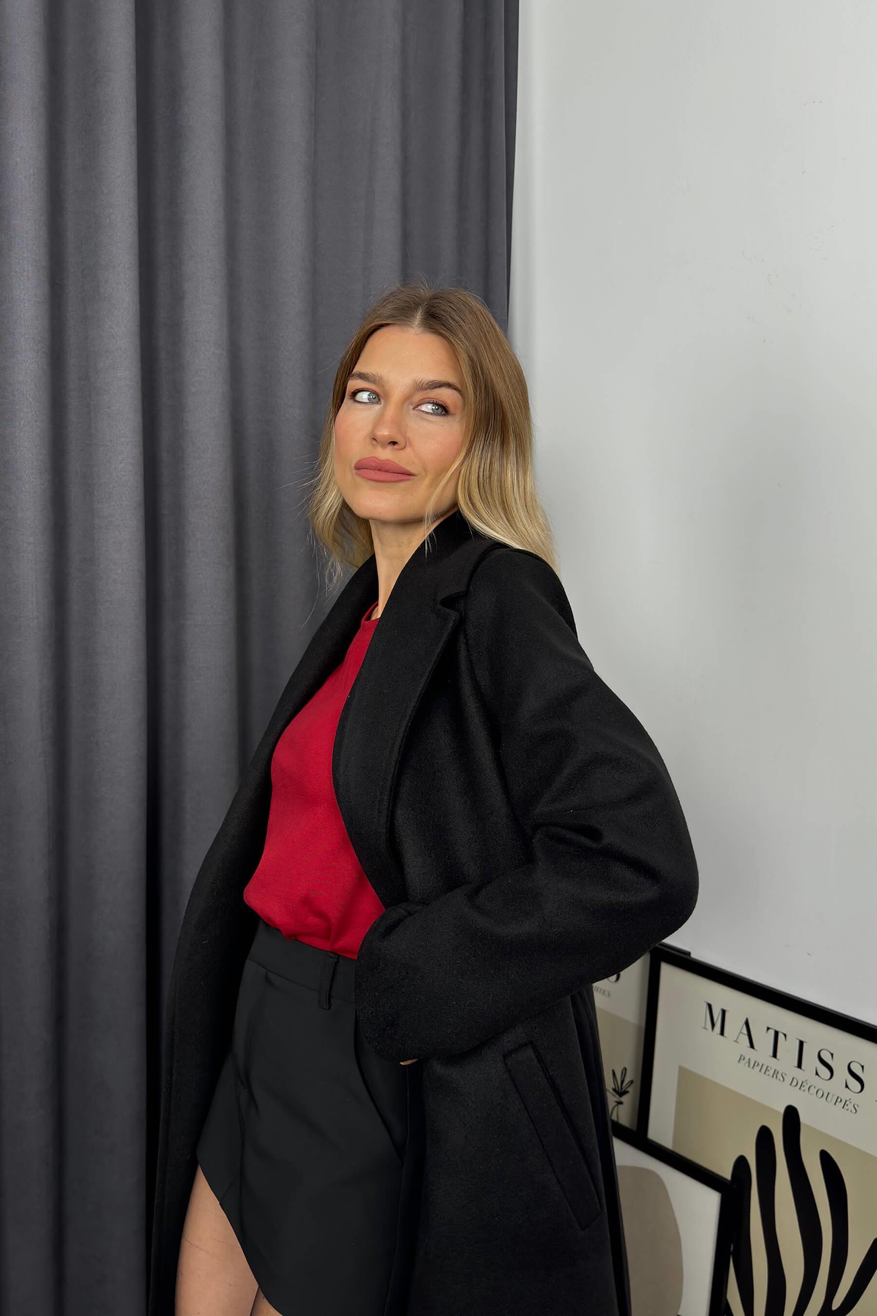 Siyah Astarlı Kaşe Kaban