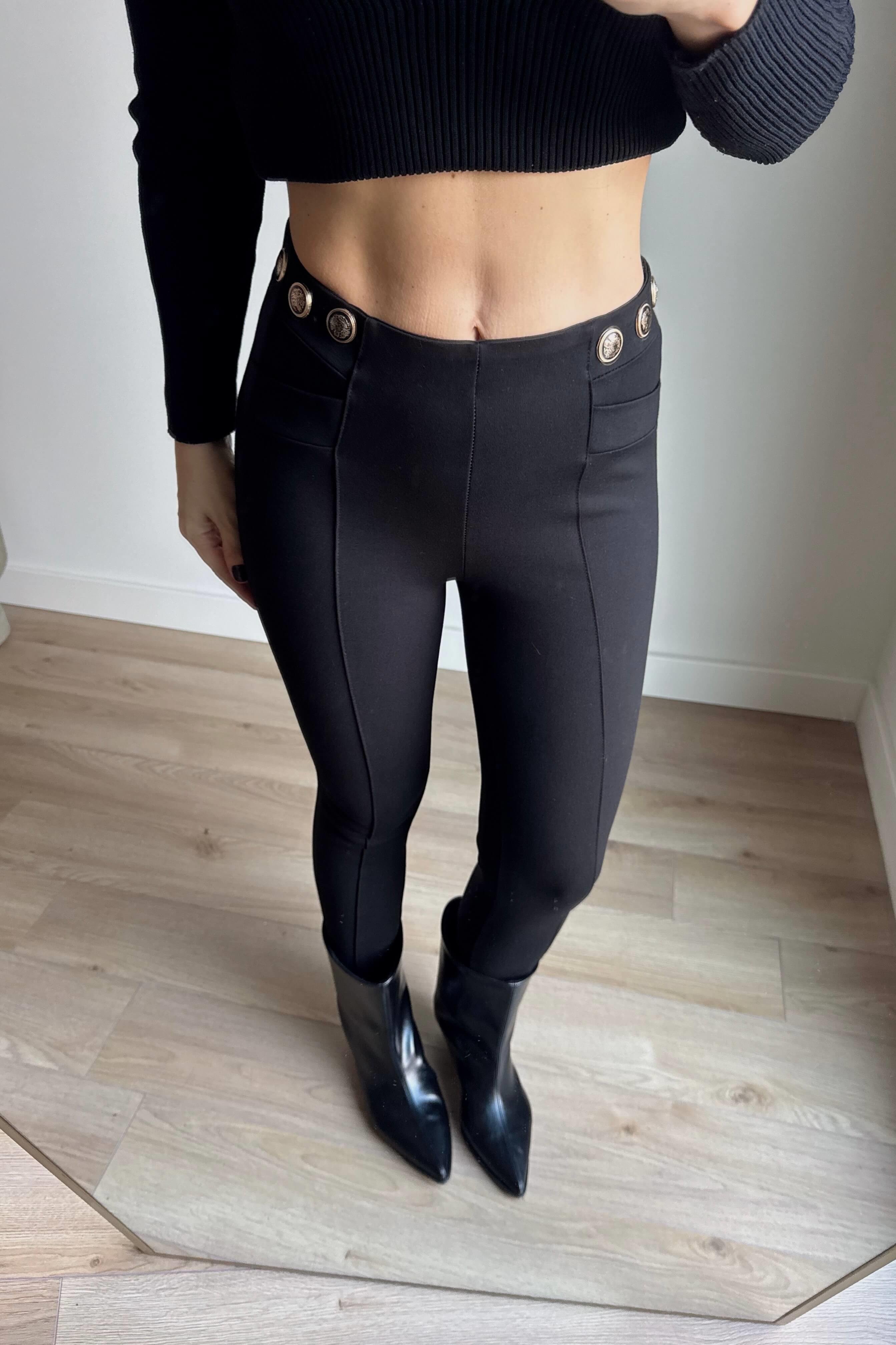 Siyah Belden Düğmeli Premium Tayt Pantolon
