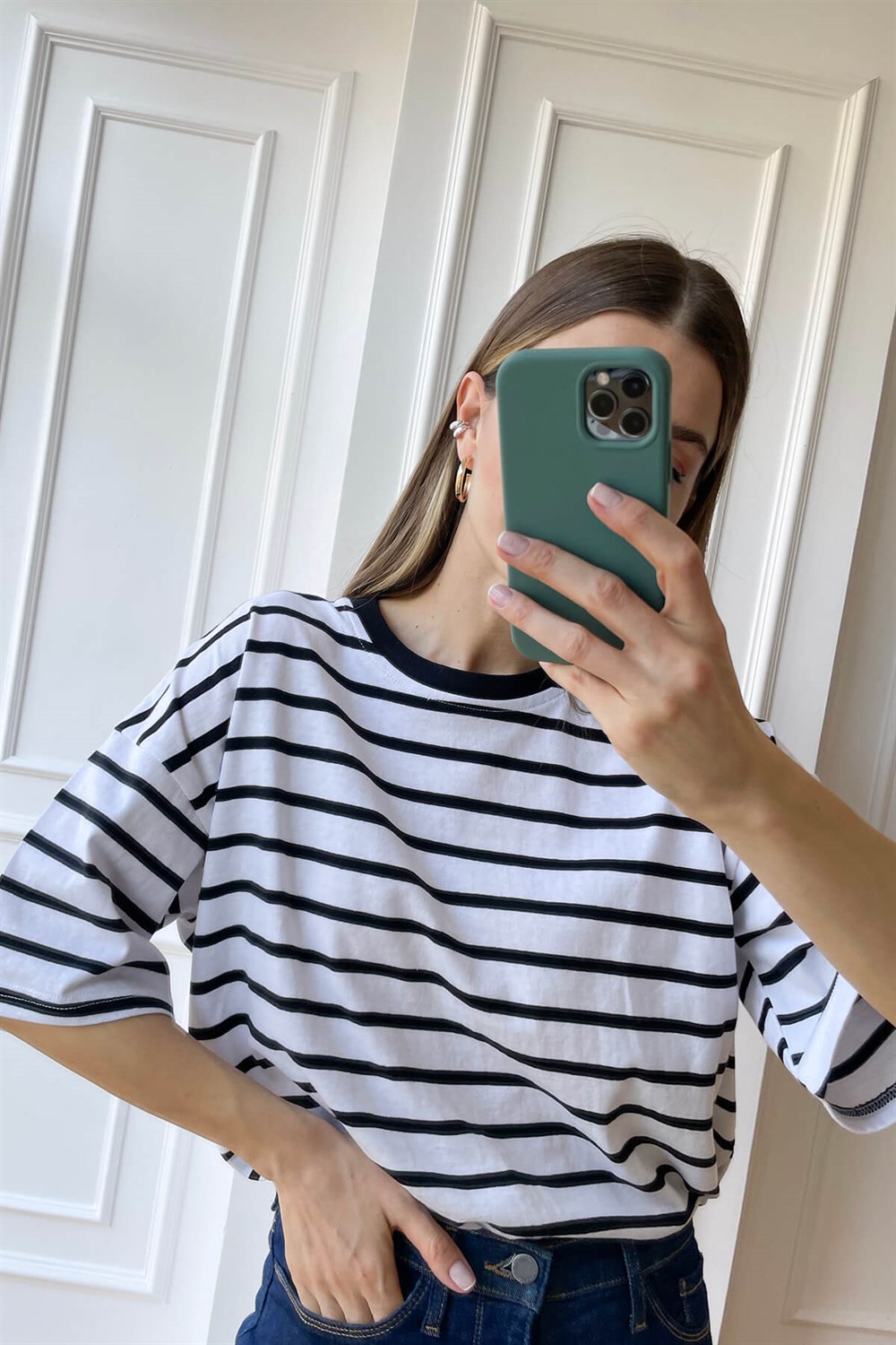 Siyah Beyaz Çizgili Basic T-Shirt