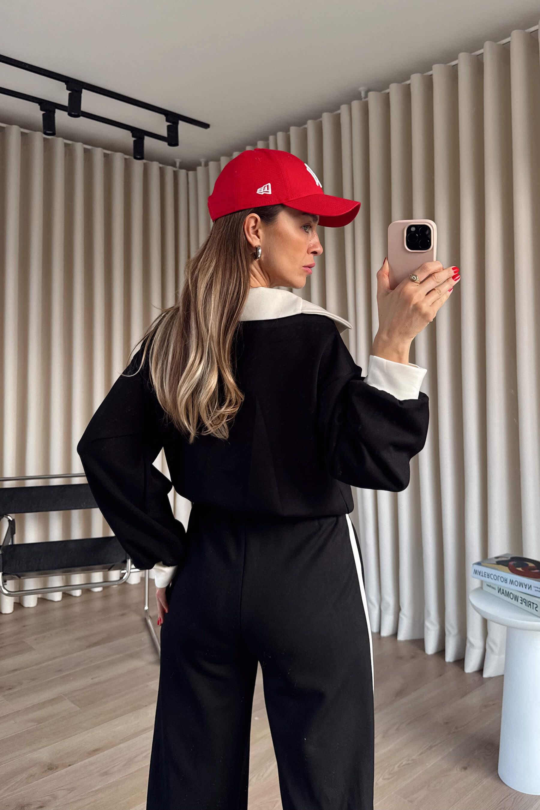 Siyah Beyaz Önü Çıtçıtlı Oversize Modal Eşofman Takımı