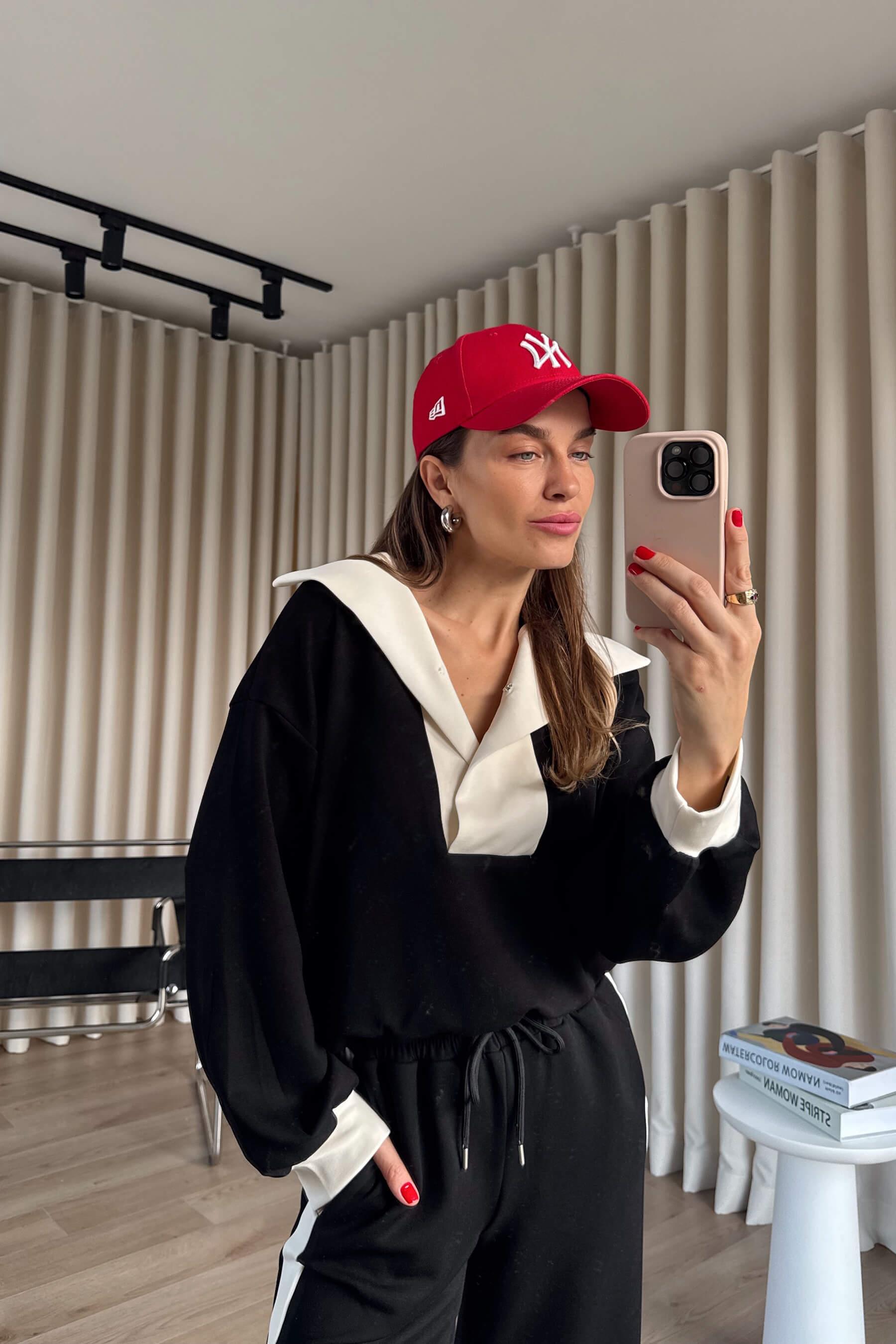 Siyah Beyaz Önü Çıtçıtlı Oversize Modal Eşofman Takımı