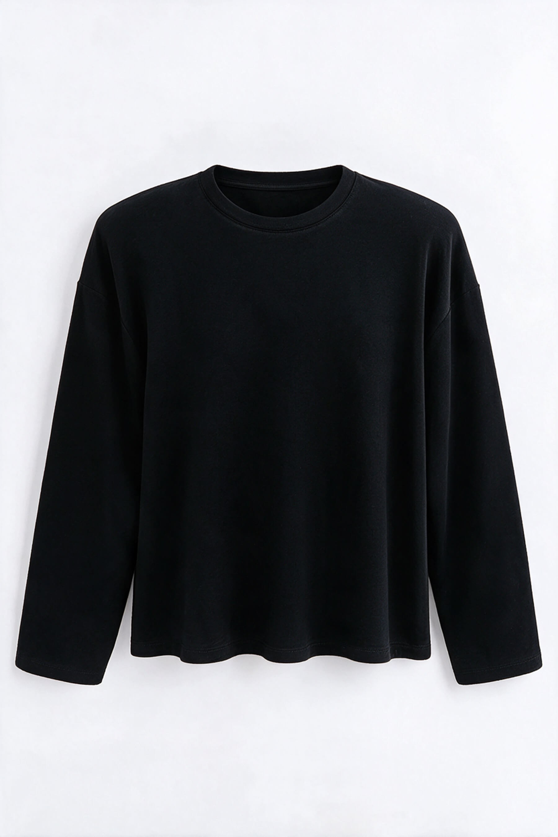 Siyah Bisiklet Yaka Vatkalı Oversize Bluz