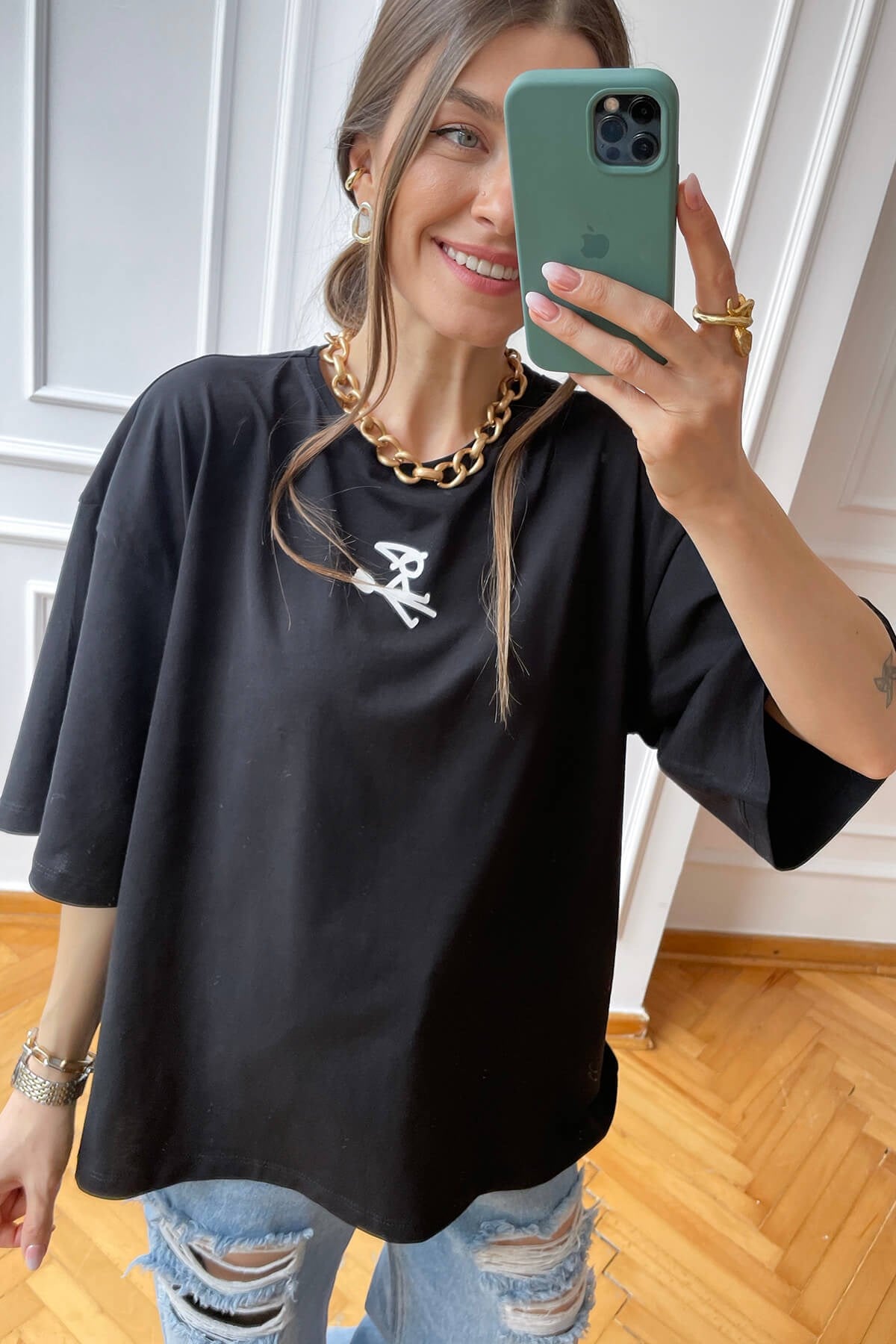 Siyah Cadı Baskılı Basic T-Shirt