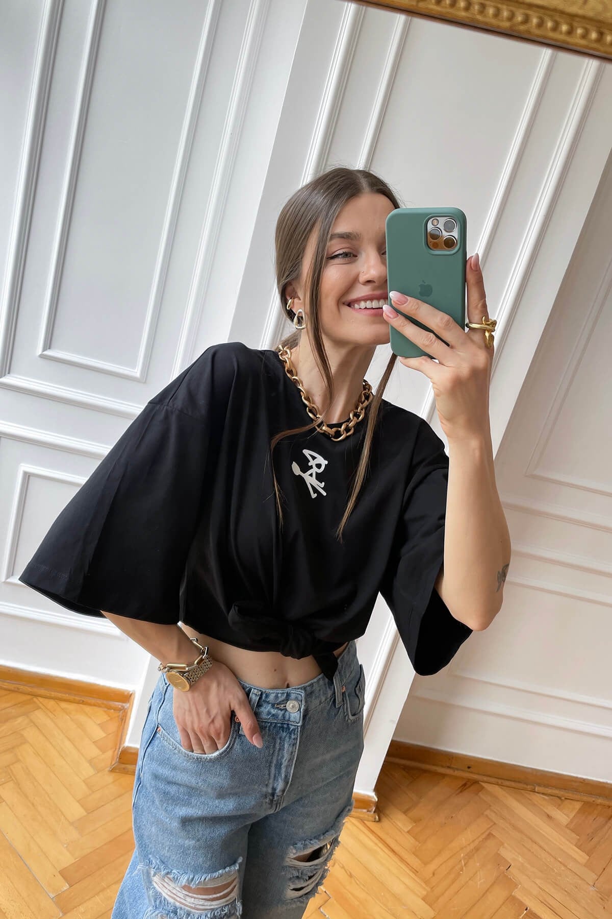 Siyah Cadı Baskılı Basic T-Shirt