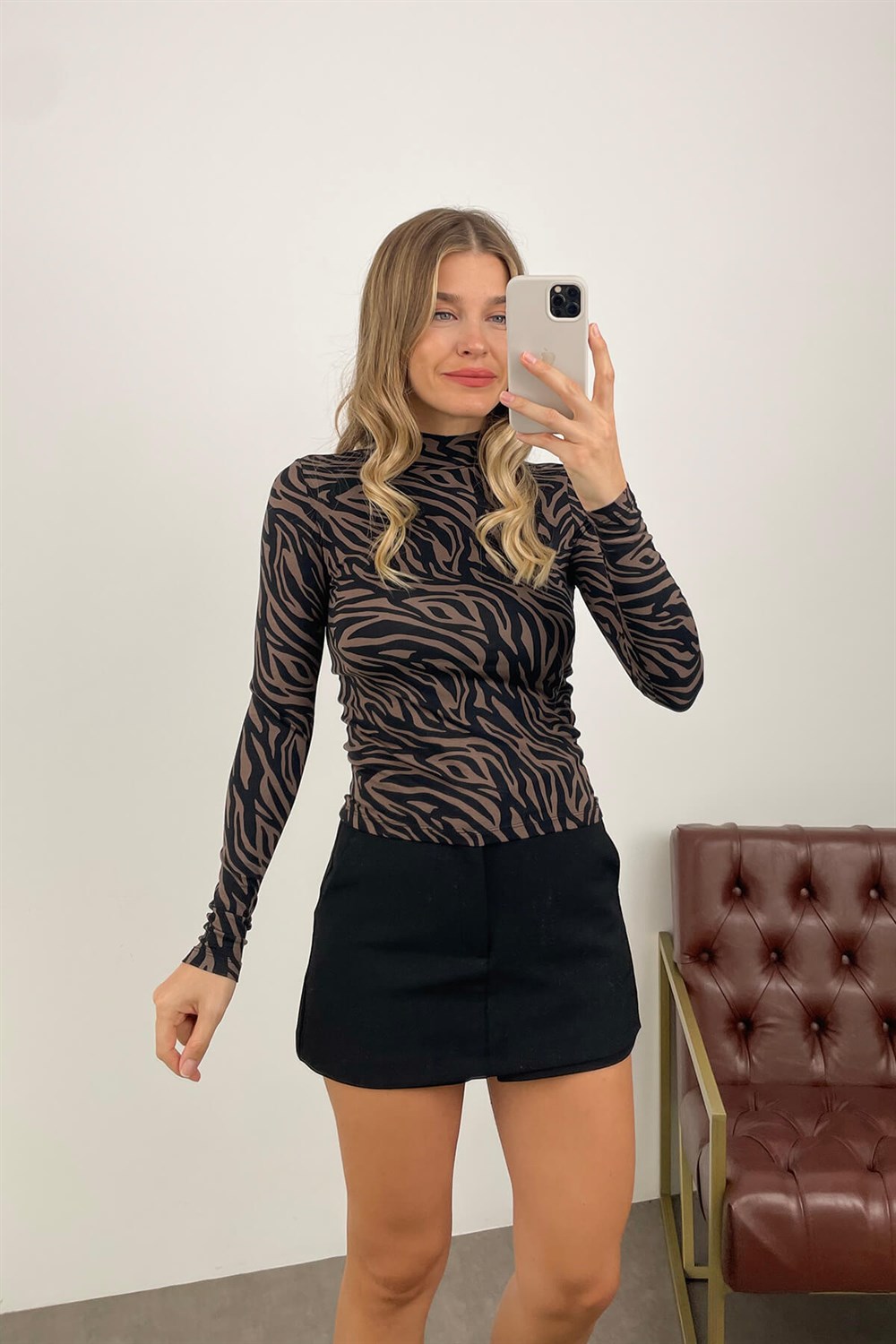 Siyah Camel Balıkçı Yaka Bluz