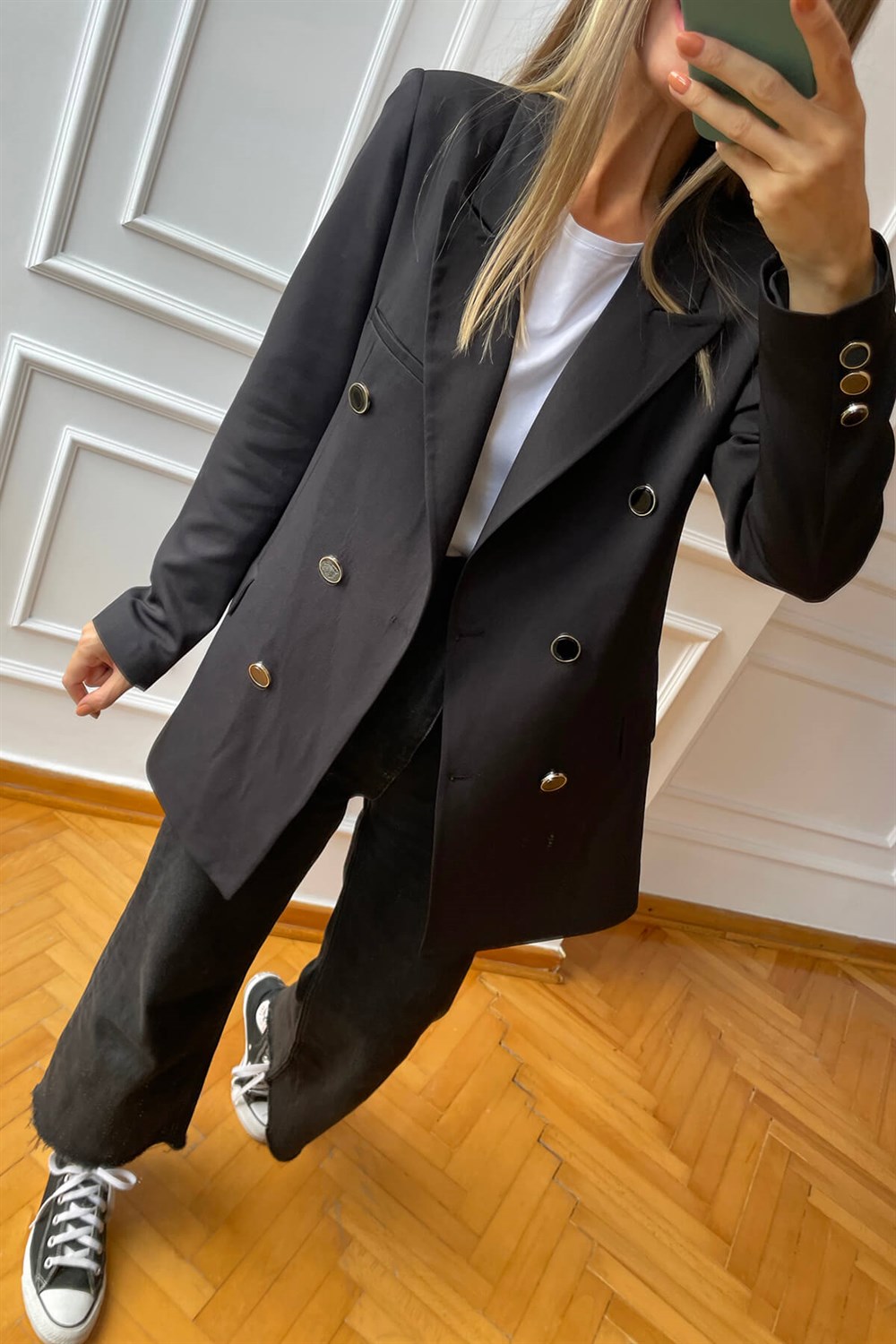 Siyah Çift Cepli Blazer Ceket