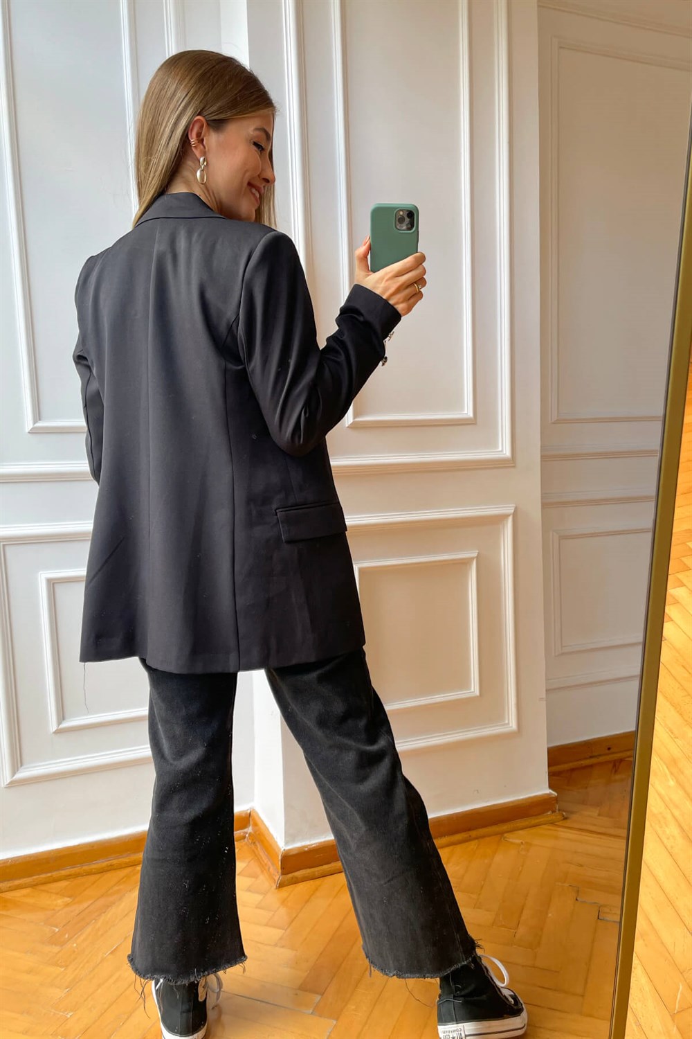 Siyah Çift Cepli Blazer Ceket