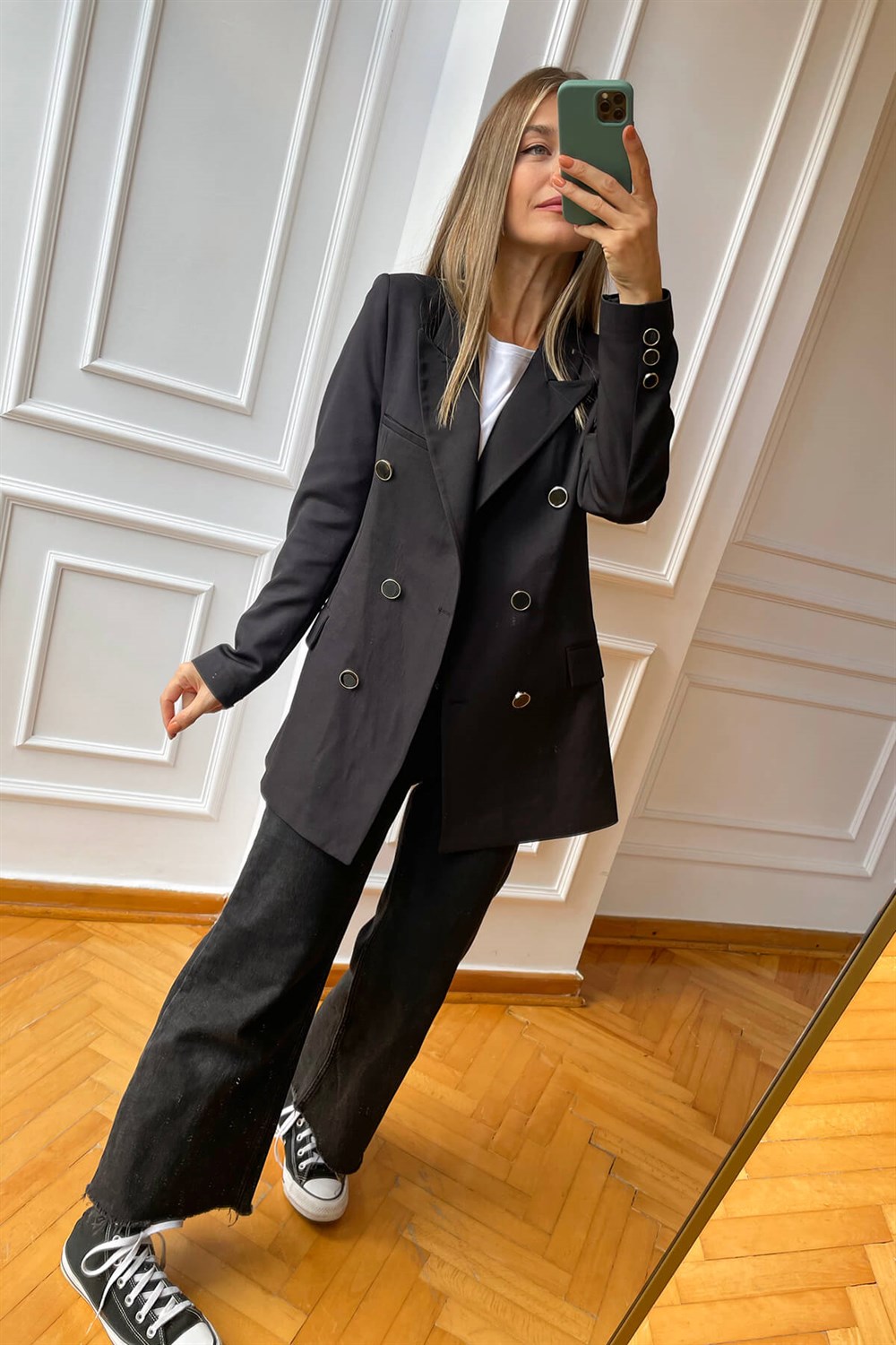 Siyah Çift Cepli Blazer Ceket