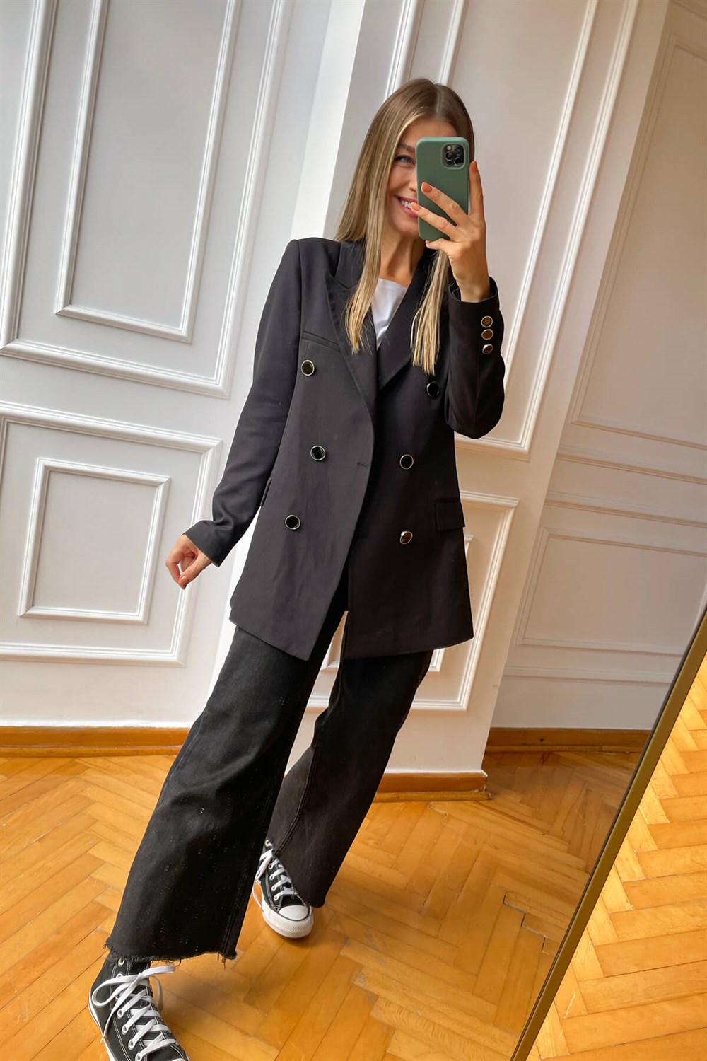Siyah Çift Cepli Blazer Ceket