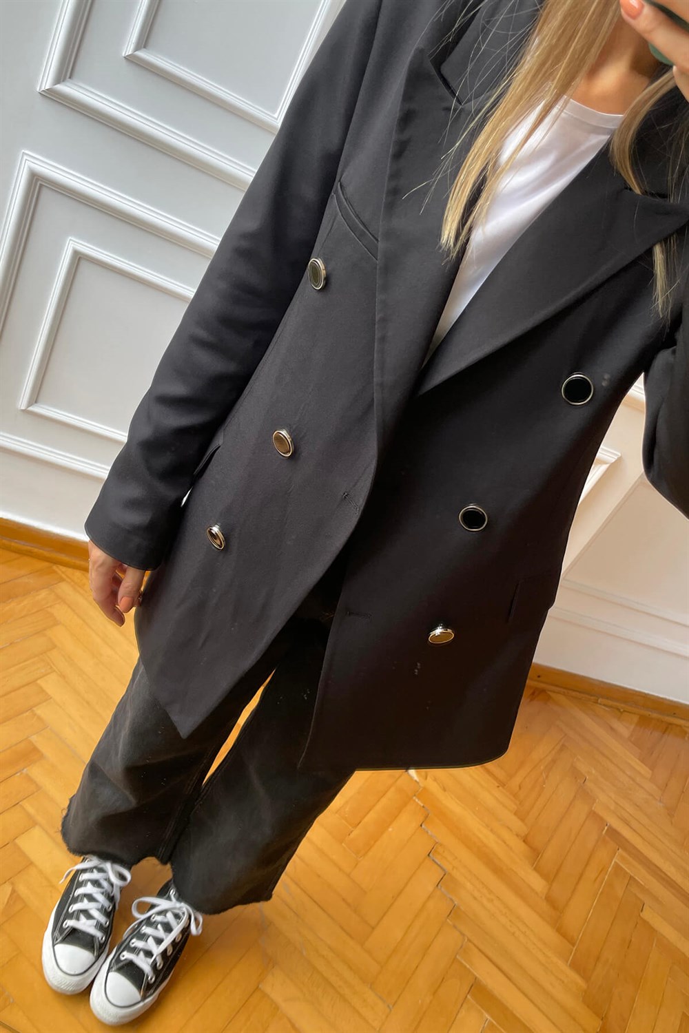 Siyah Çift Cepli Blazer Ceket
