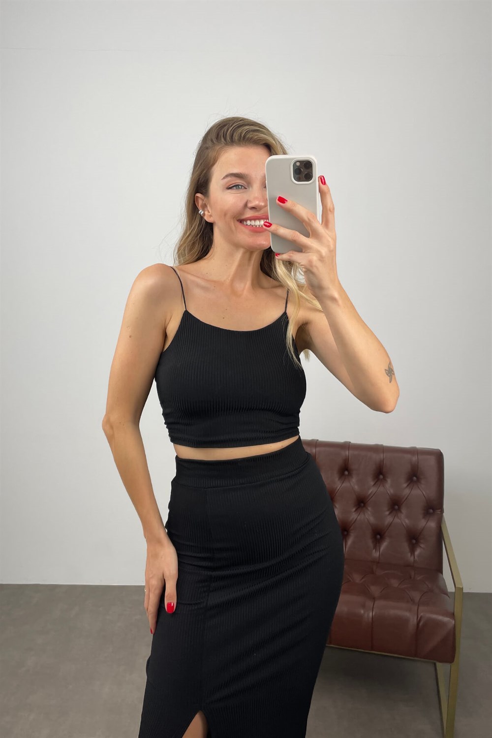 Siyah Crop Etek Takım