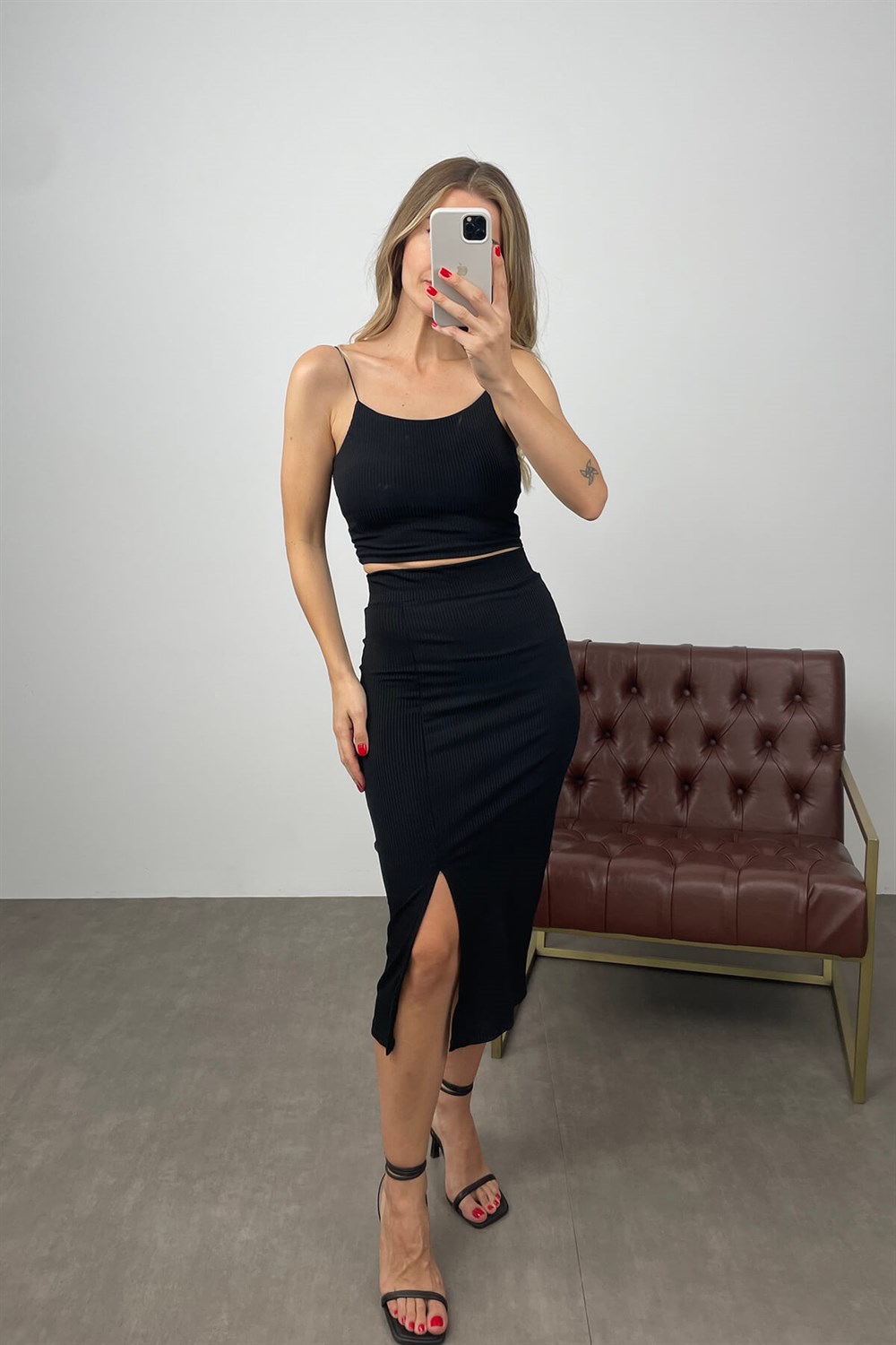 Siyah Crop Etek Takım
