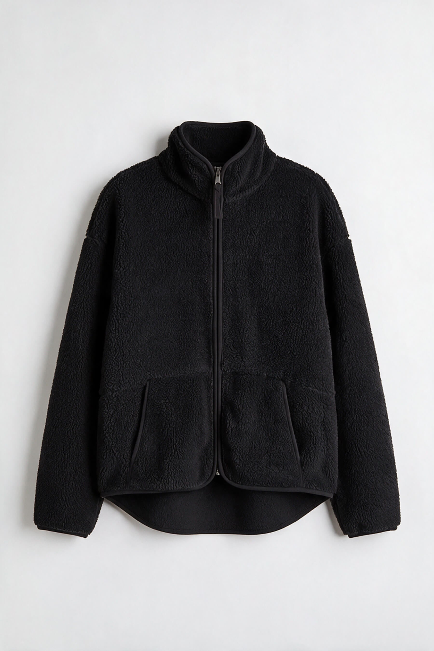 Siyah Fermuarlı Oversize Peluş Sweatshirt