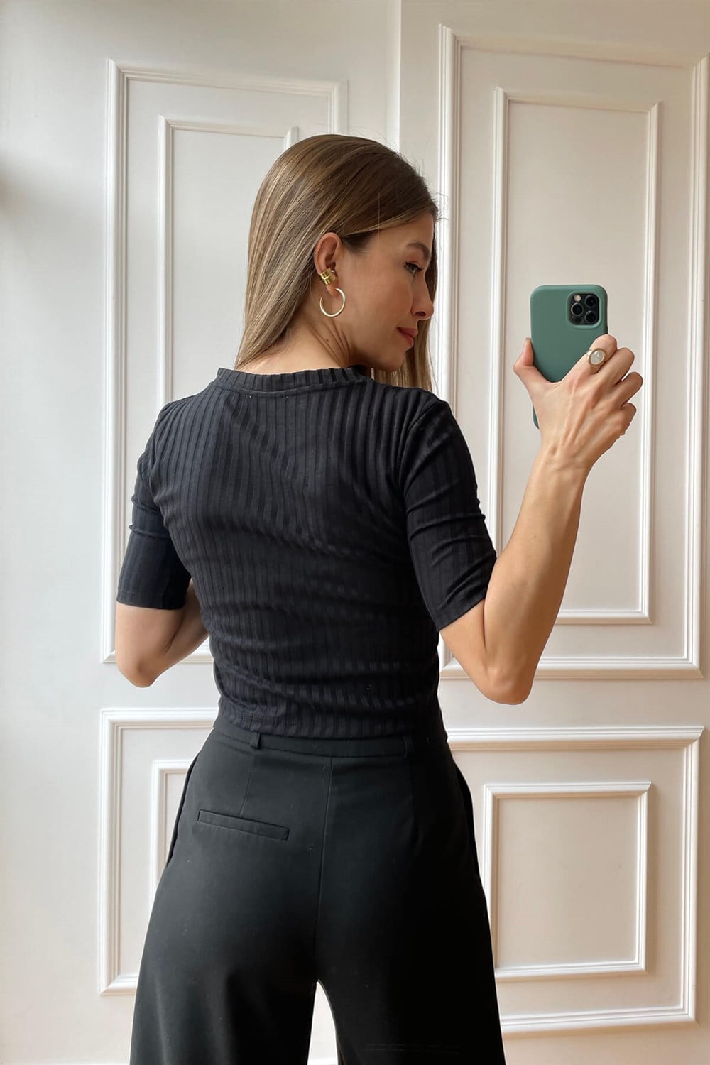 Siyah Fitilli Basic T-Shirt