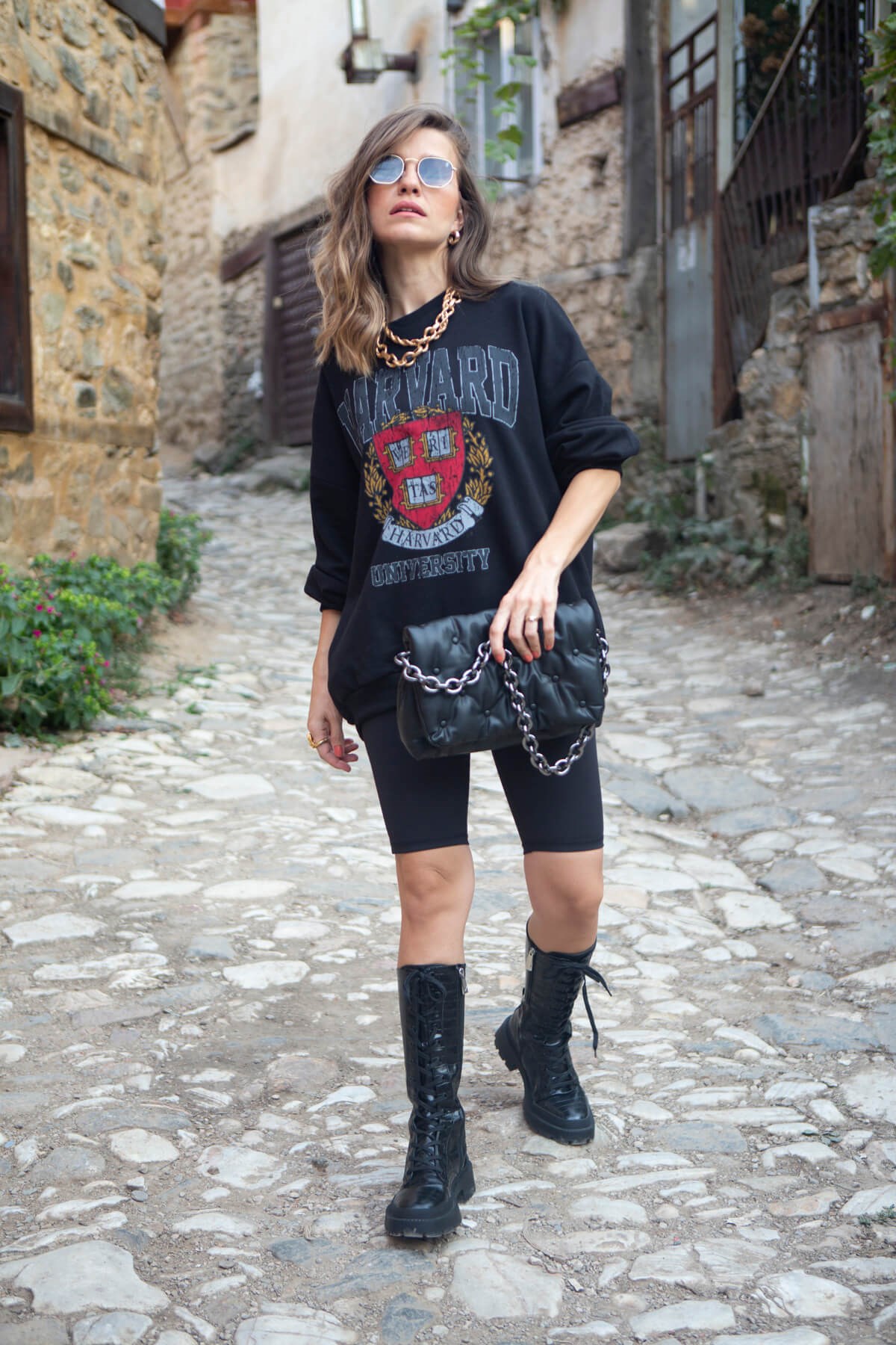 Siyah Harvard Baskılı Sweatshirt