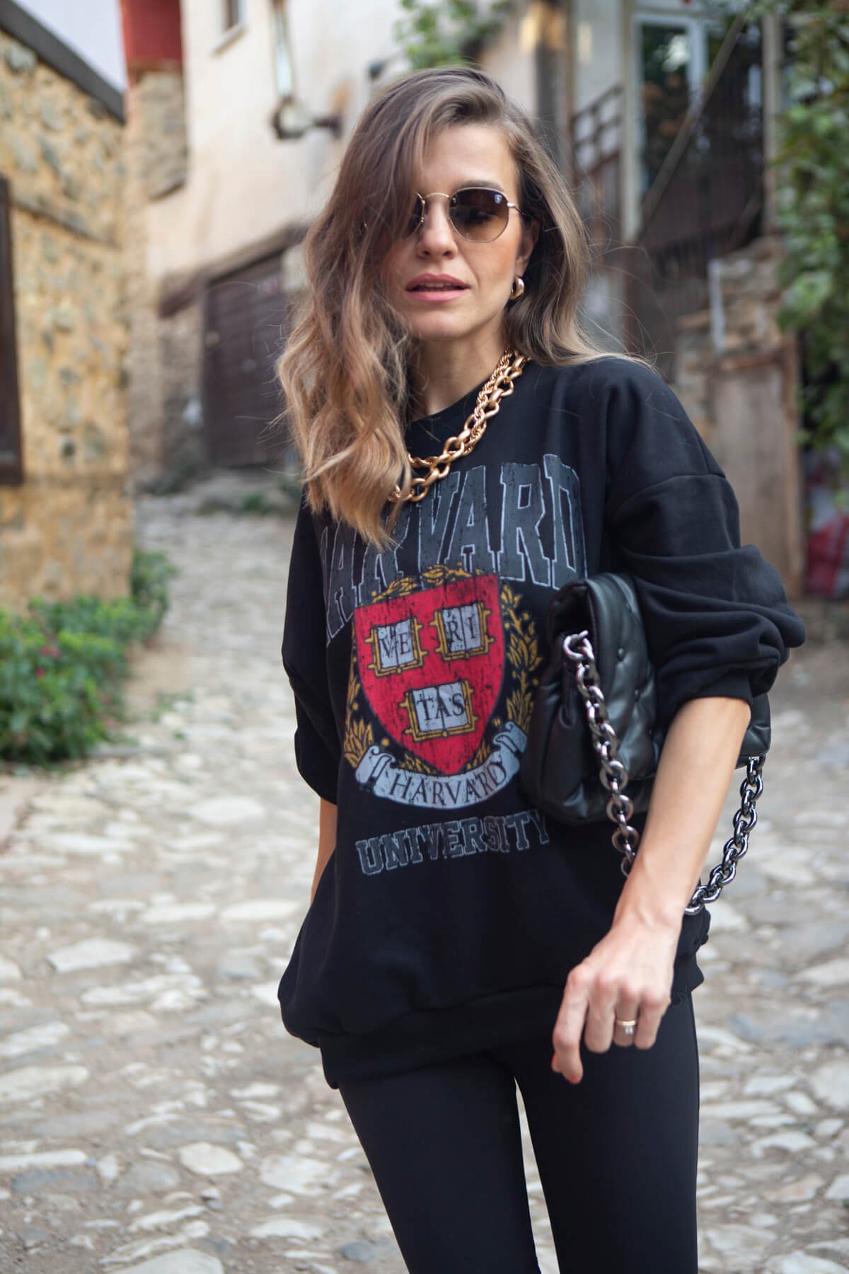 Siyah Harvard Baskılı Sweatshirt