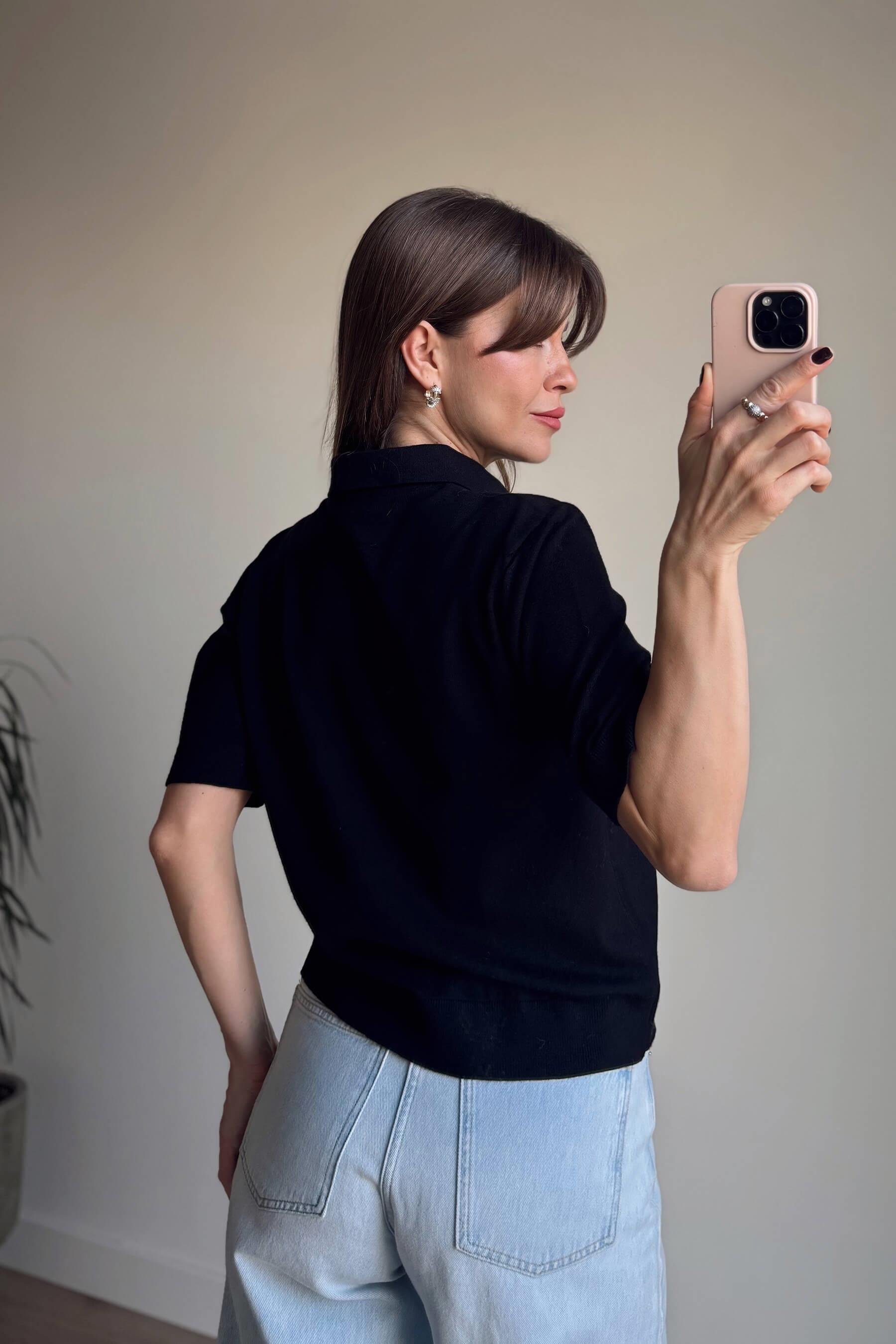 Siyah Kahve Fularlı Kısa Kollu Trko Kazak