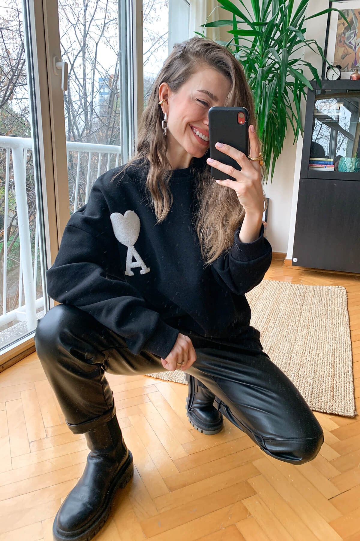 Siyah Kupa As Baskı Salaş Sweatshirt
