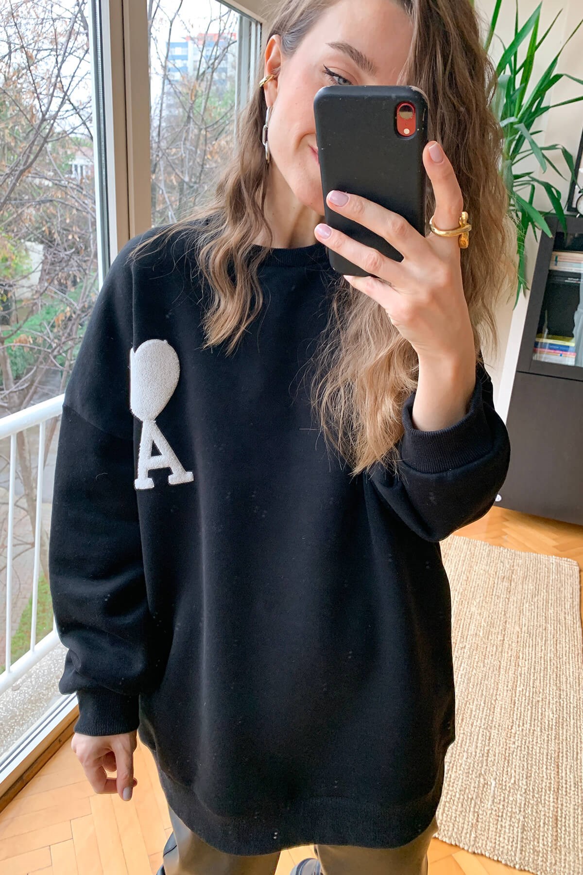Siyah Kupa As Baskı Salaş Sweatshirt