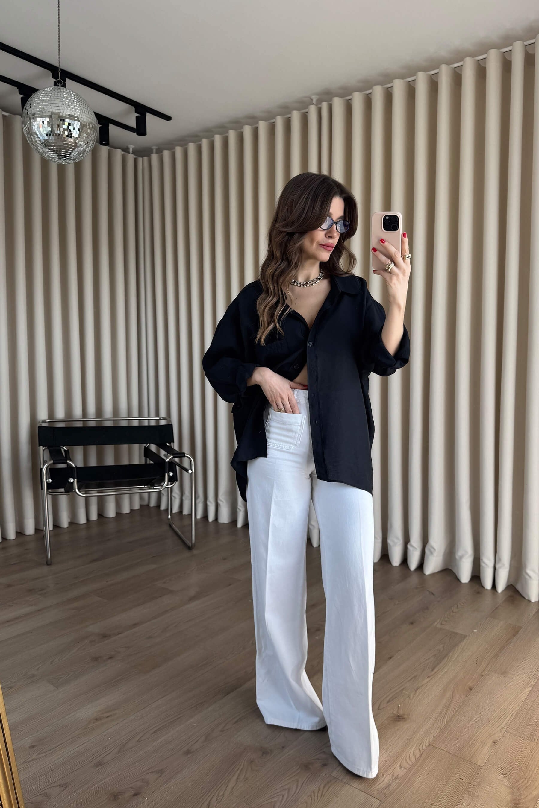 Siyah Oversize Modal Kumaş Gömlek