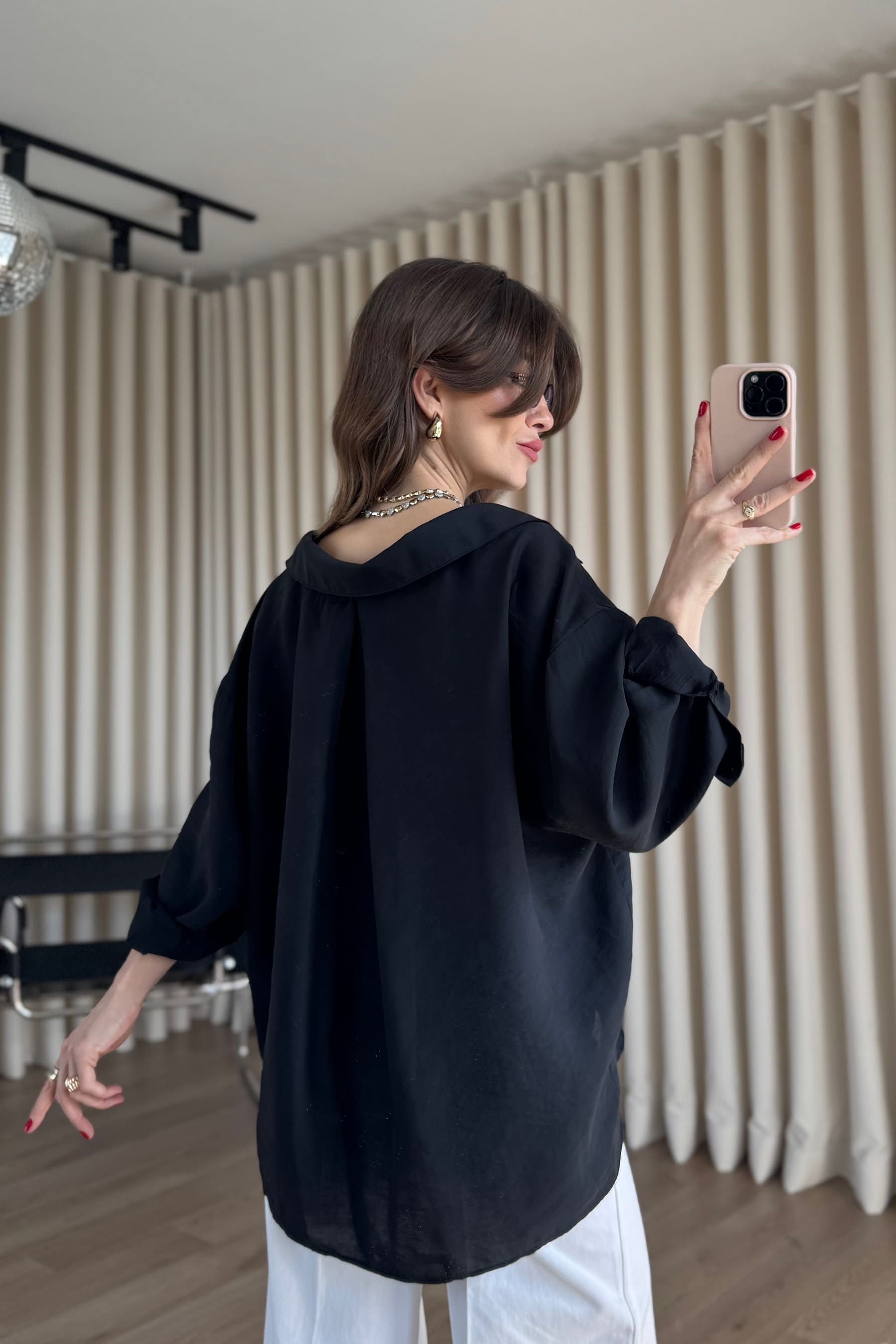 Siyah Oversize Modal Kumaş Gömlek
